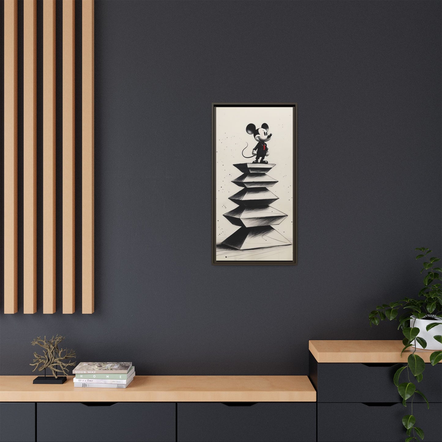 Framed Matte Canvas Art - Playful Retro Mickey Mouse Design