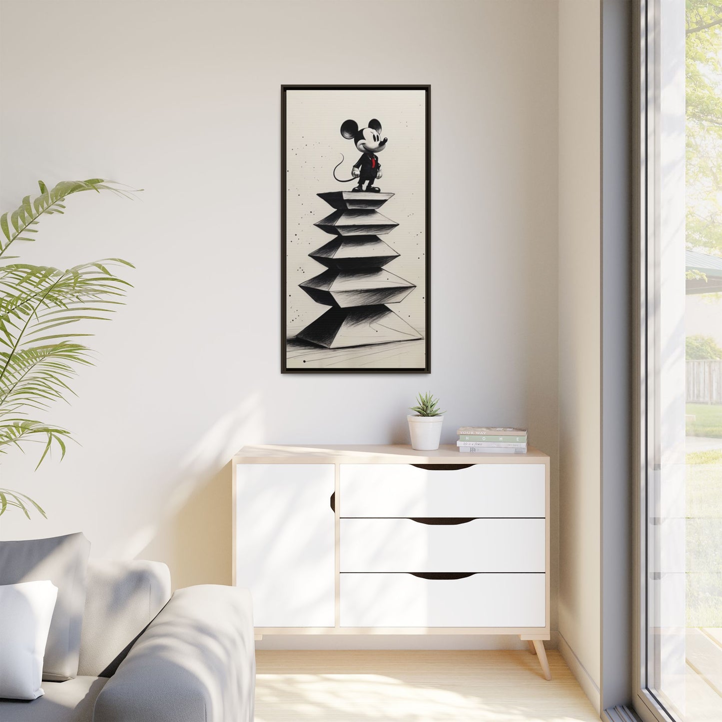 Framed Matte Canvas Art - Playful Retro Mickey Mouse Design