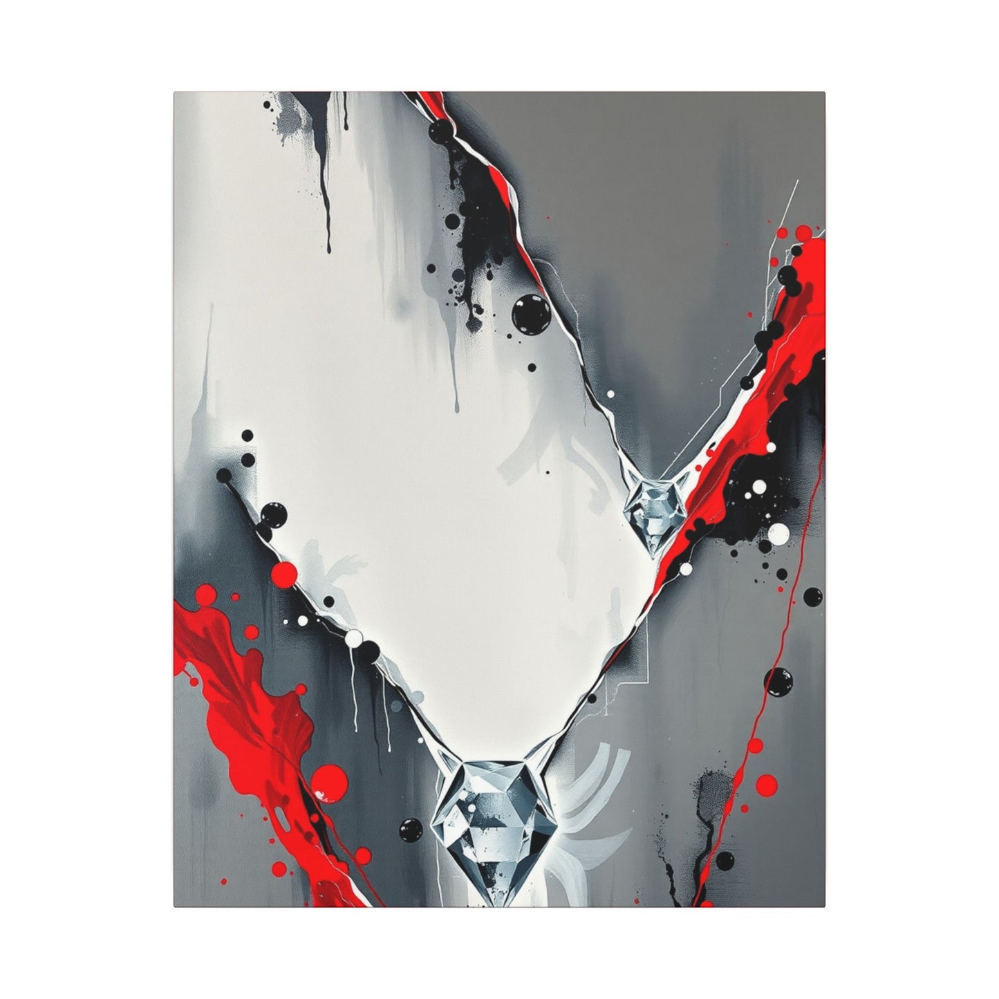 Modern Abstract Wall Art Canvas - Grey and Red Splatter Design