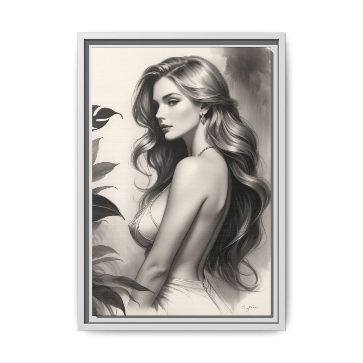 Elegant Matte Framed Art Print - Stylish Woman Portrait