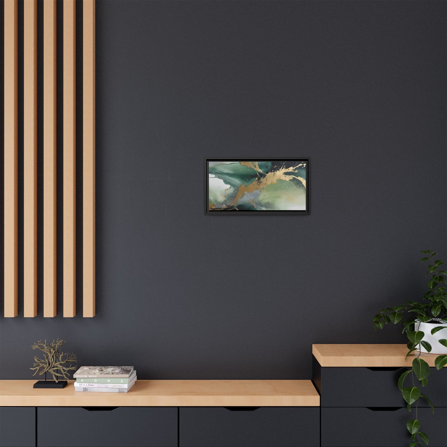 Elegant Abstract Framed Canvas Wall Art - Multi-Color Gold Accents
