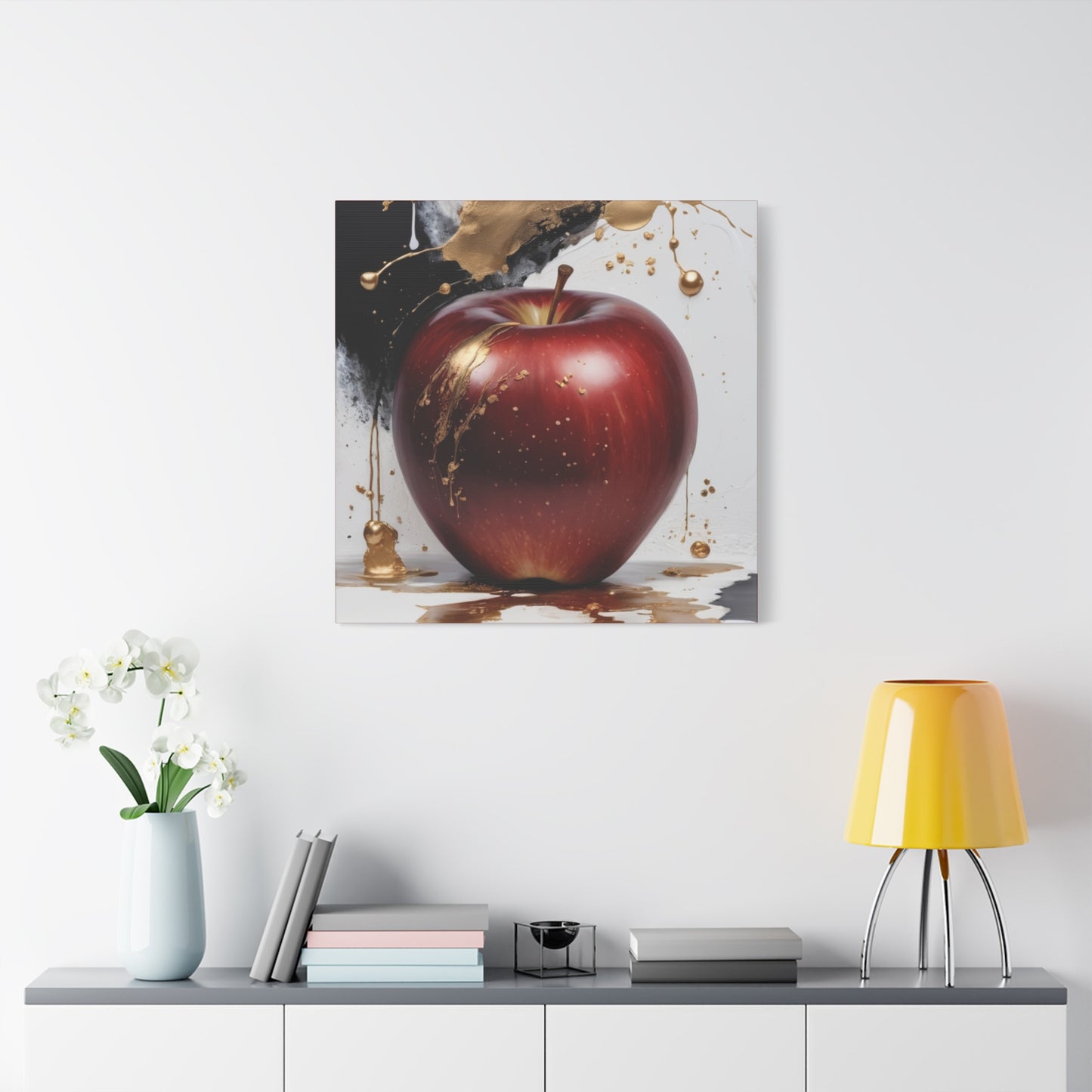 Gold Splashed Red Apple Canvas Art - 1.25" Stretched Wall Decor