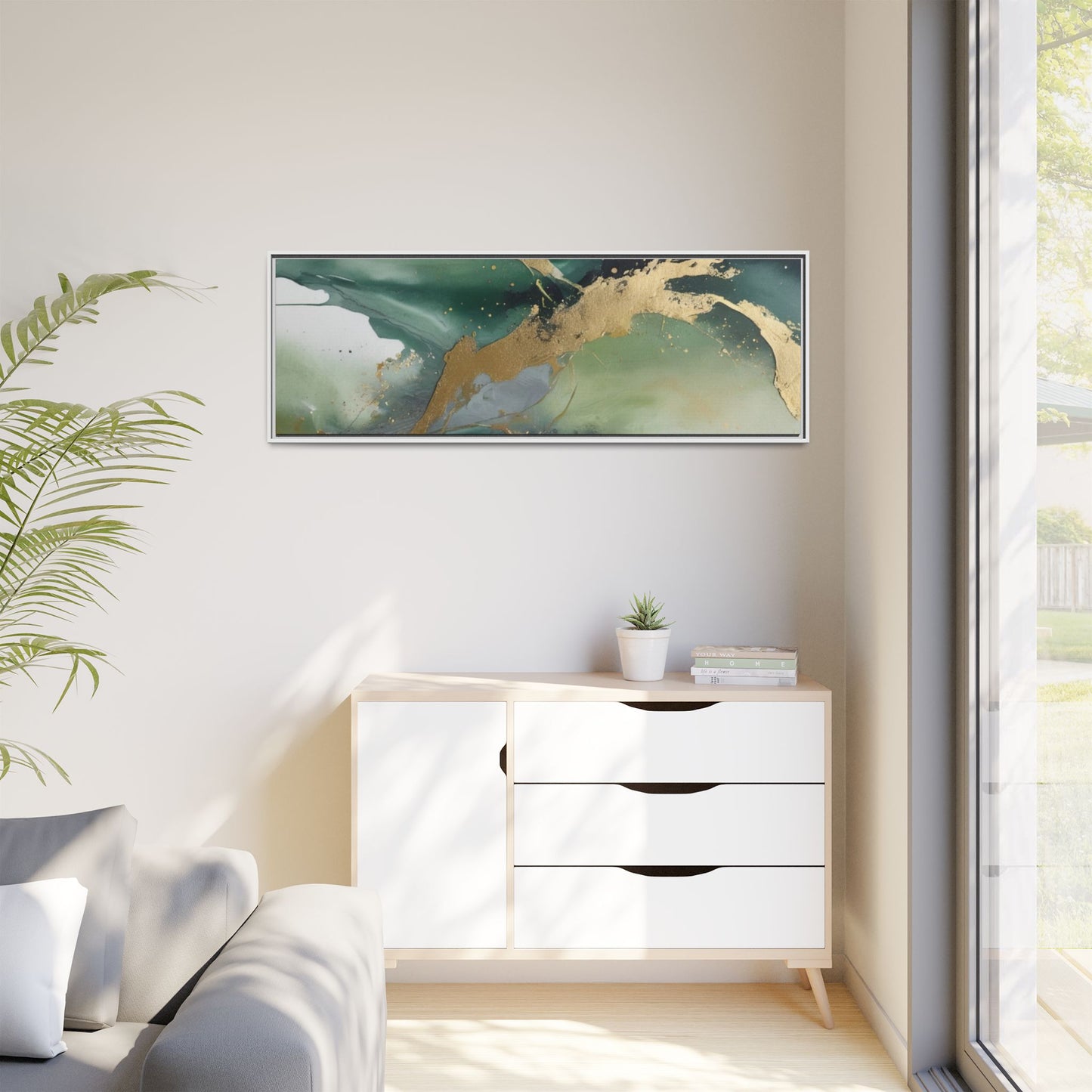 Elegant Abstract Framed Canvas Wall Art - Multi-Color Gold Accents