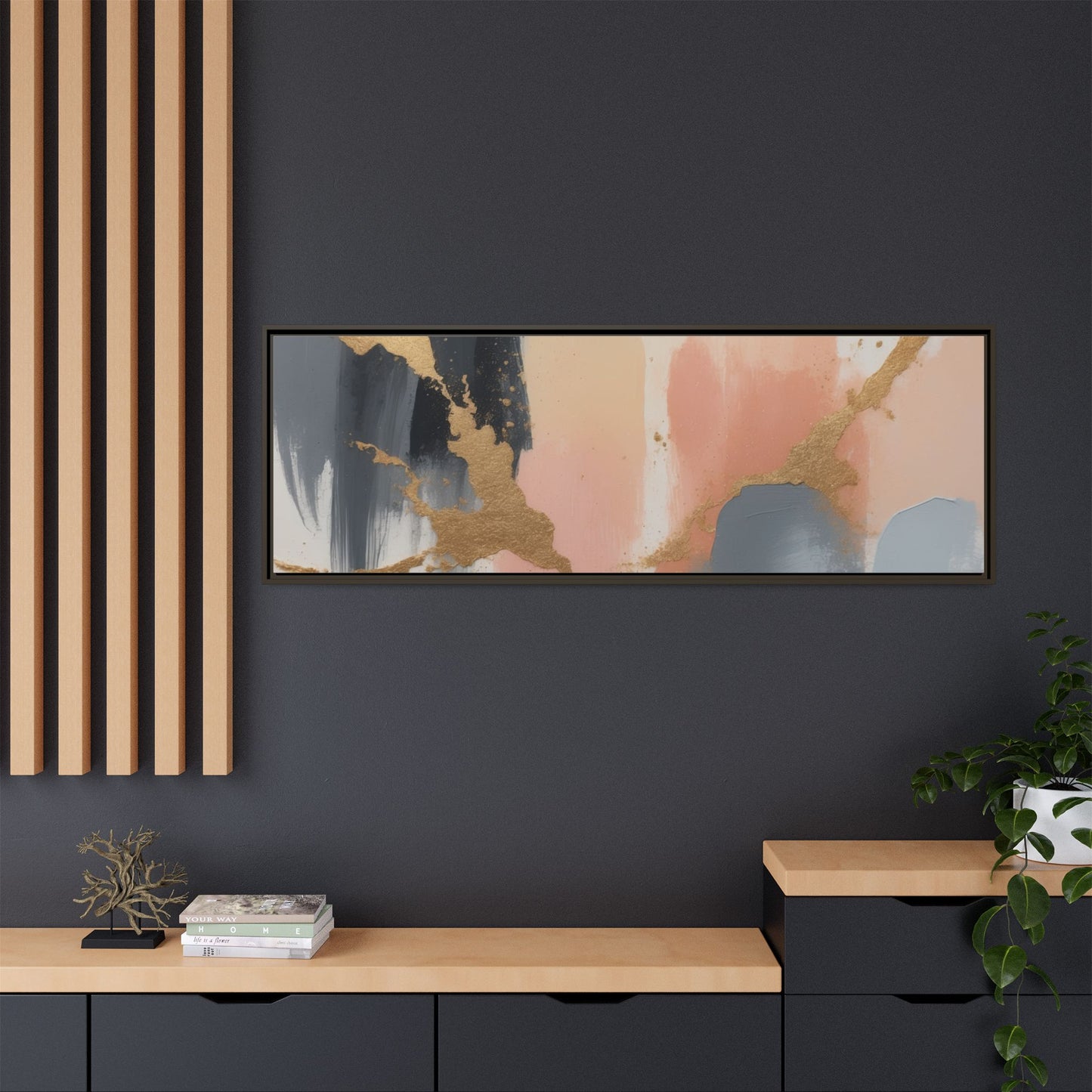 Elegant Abstract Framed Canvas Art with Gold Accents