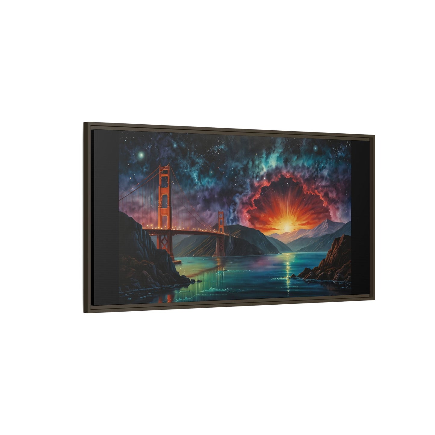 Golden Gate Sunset Framed Canvas Art - Multi-Color Wall Decor