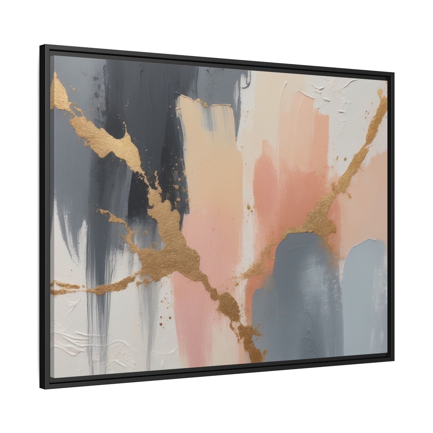 Elegant Abstract Framed Canvas Art with Gold Accents