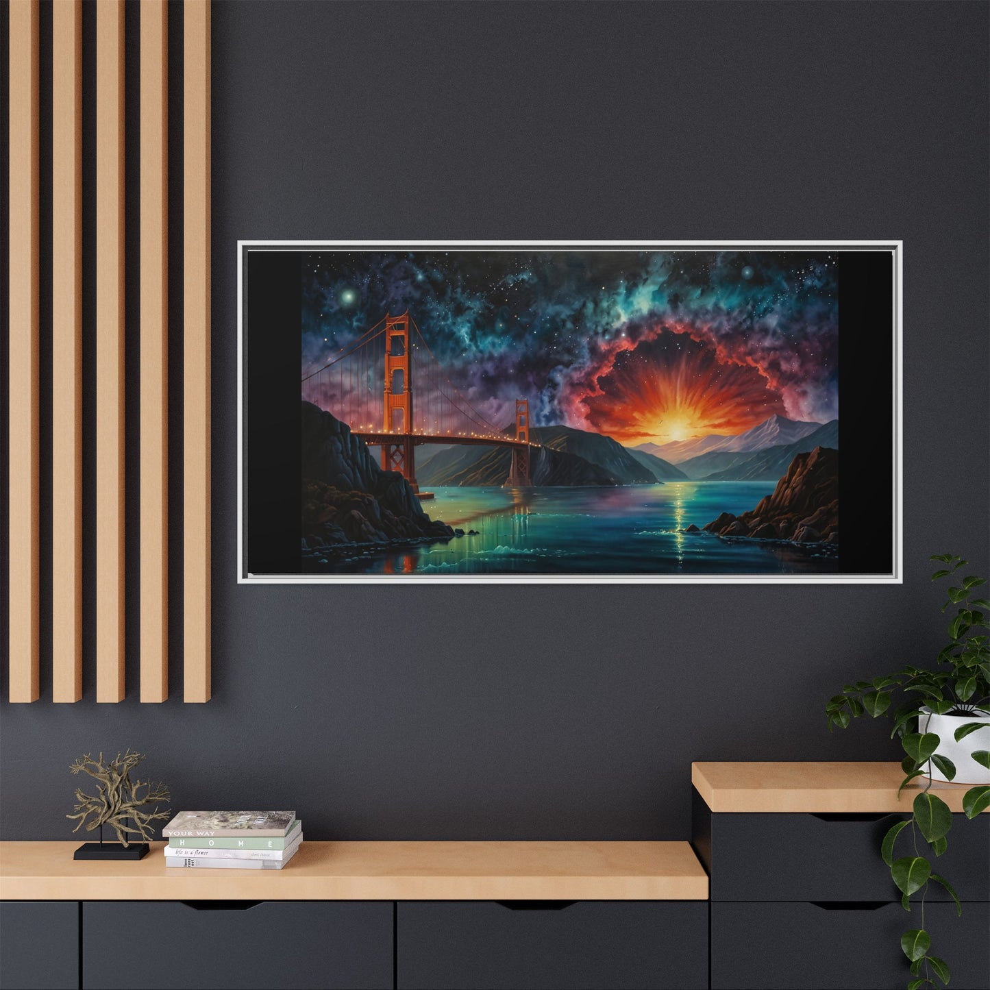 Golden Gate Sunset Framed Canvas Art - Multi-Color Wall Decor