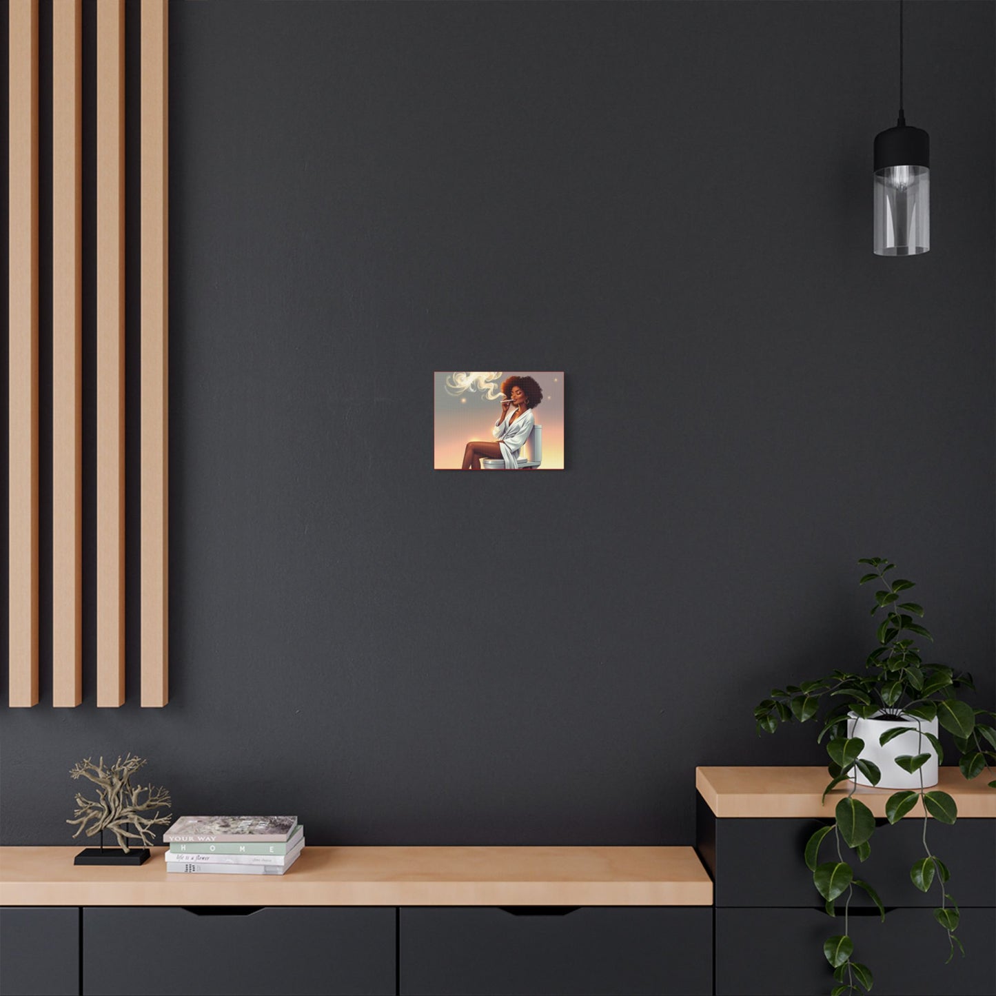 Contemporary Satin Canvas Wall Art - Stylish Leisure Scene with Female Figure