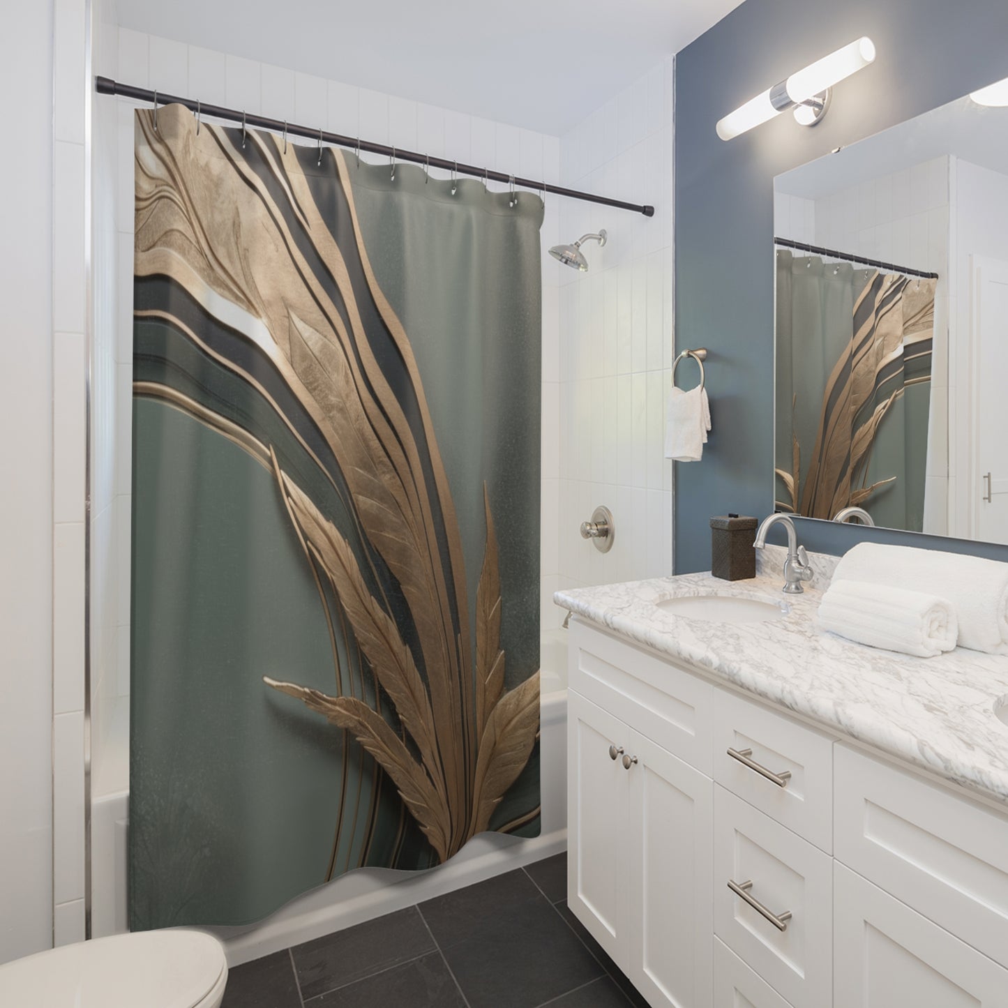 Elegant Leaf Design Shower Curtain - Modern Bathroom Decor