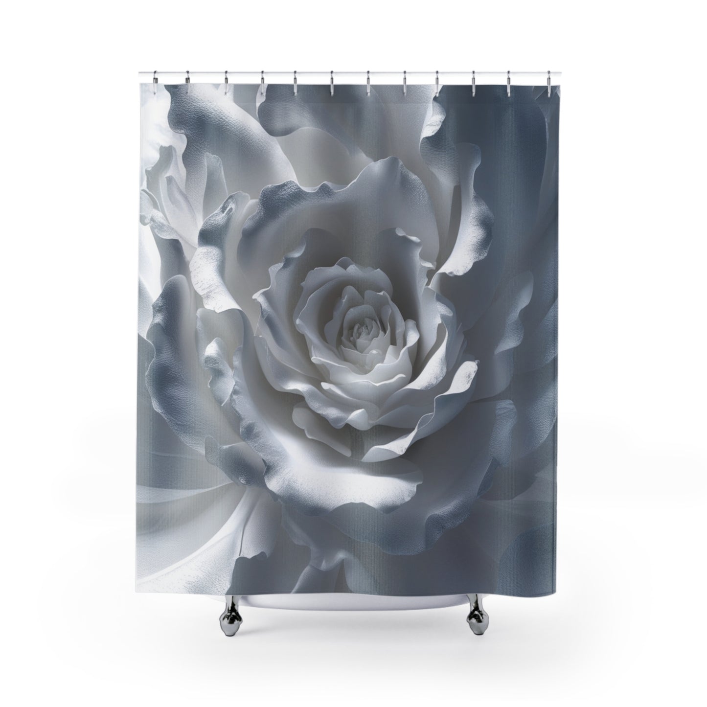 Elegant White Rose Shower Curtain - Floral Bathroom Decor
