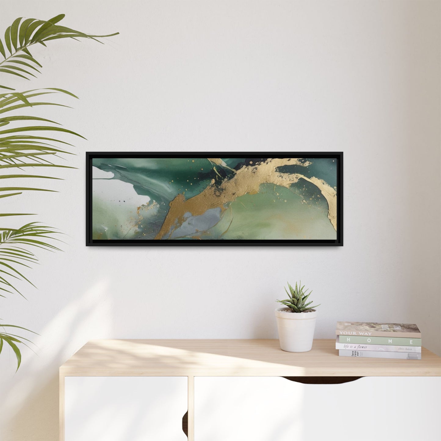 Elegant Abstract Framed Canvas Wall Art - Multi-Color Gold Accents