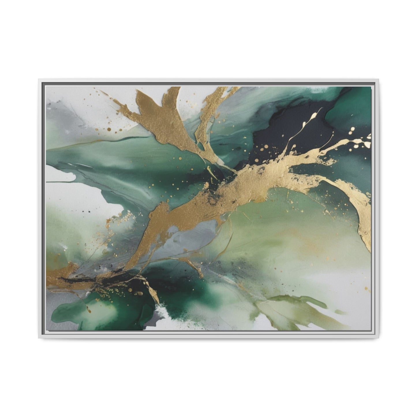 Elegant Abstract Framed Canvas Wall Art - Multi-Color Gold Accents