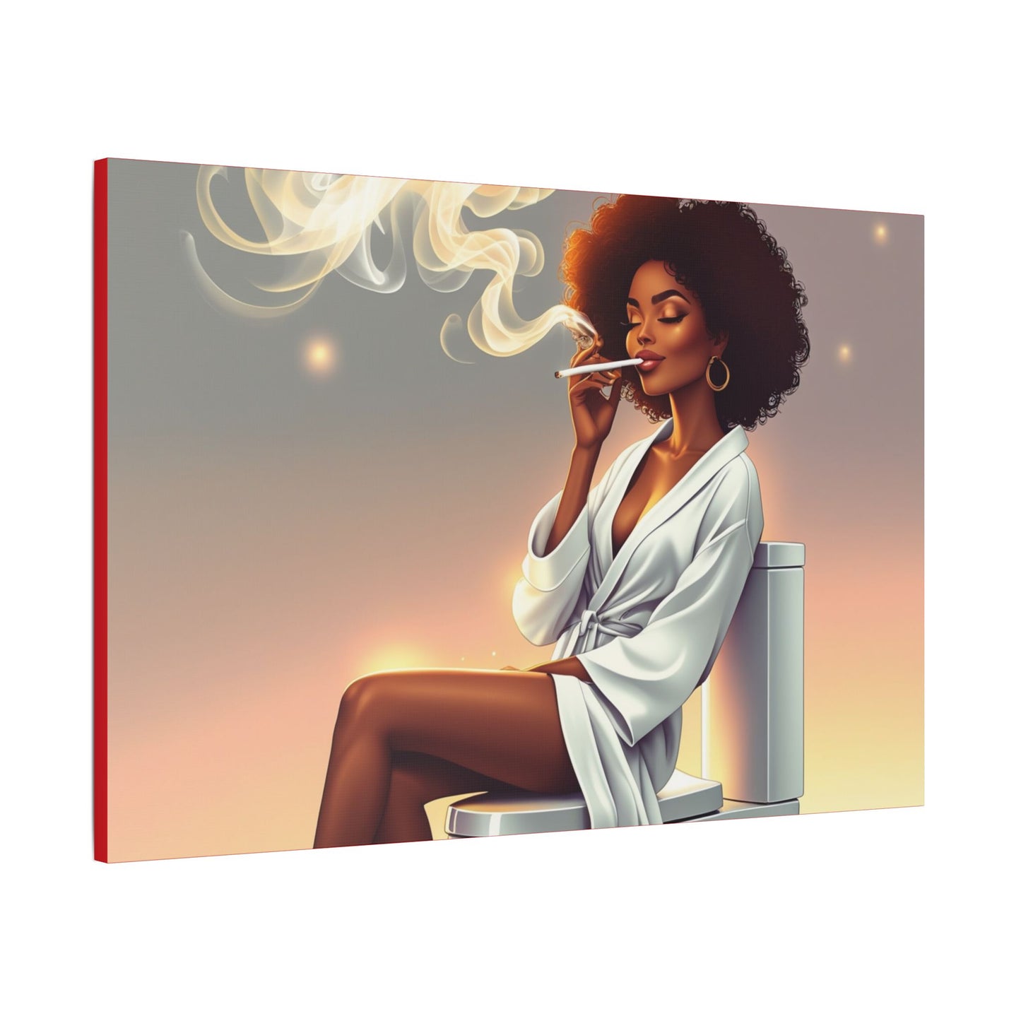 Contemporary Satin Canvas Wall Art - Stylish Leisure Scene with Female Figure