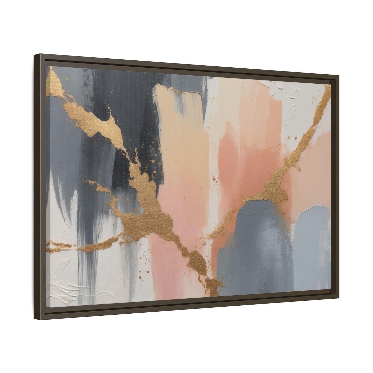 Elegant Abstract Framed Canvas Art with Gold Accents
