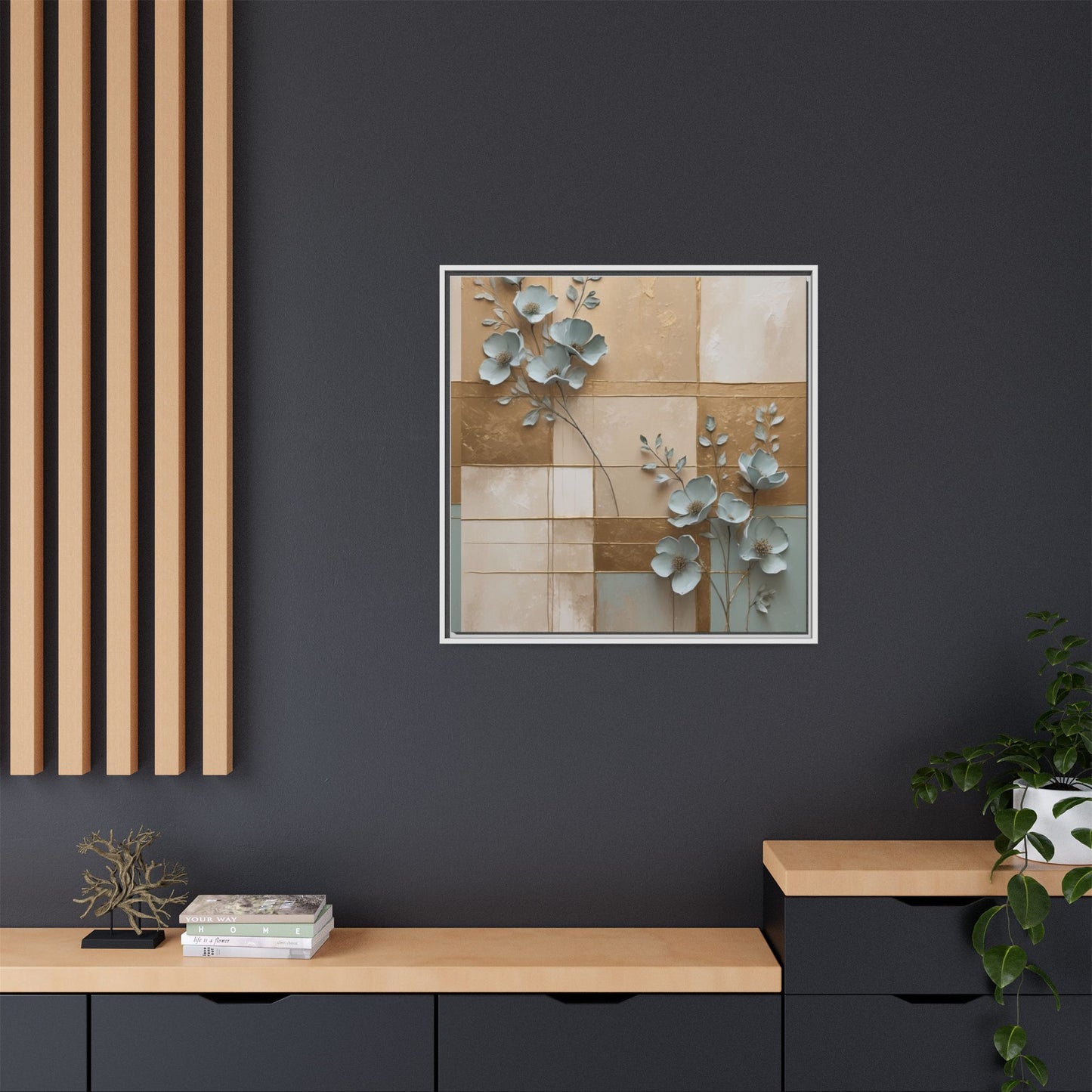 Elegant Floral Wall Art - Framed Matte Canvas Decor