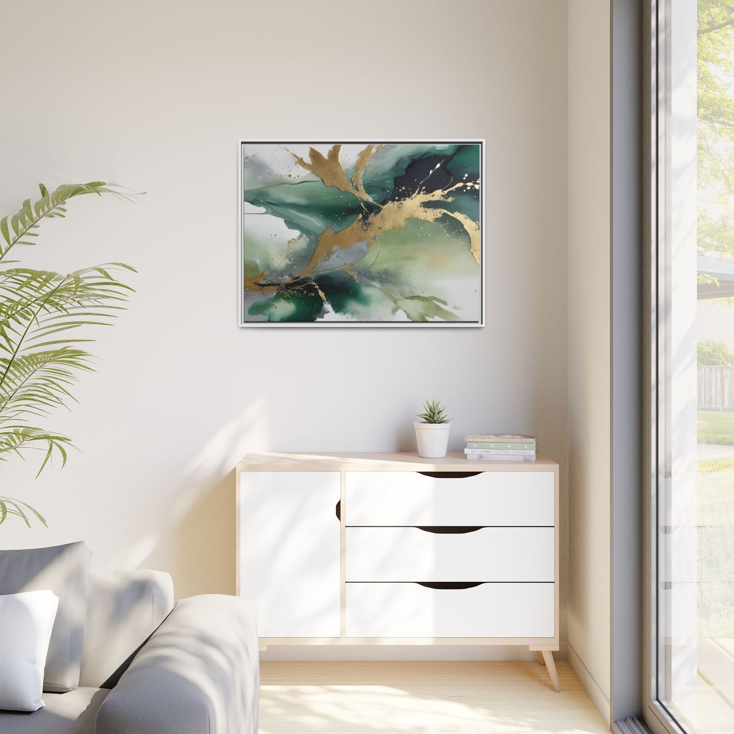 Elegant Abstract Framed Canvas Wall Art - Multi-Color Gold Accents