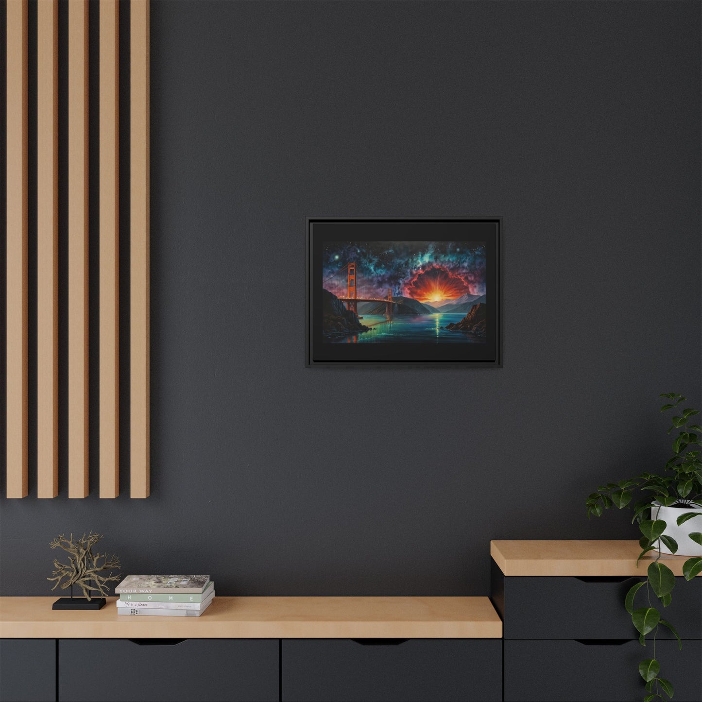 Golden Gate Sunset Framed Canvas Art - Multi-Color Wall Decor