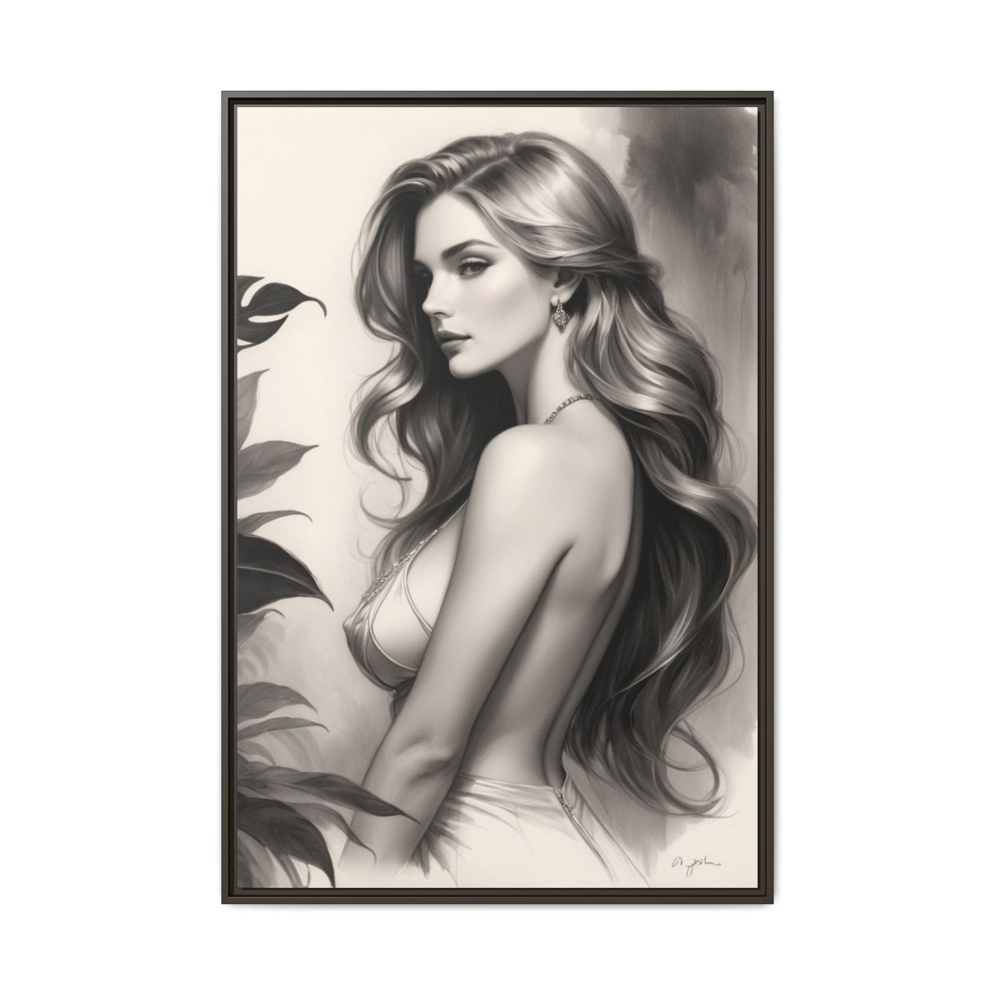 Elegant Matte Framed Art Print - Stylish Woman Portrait