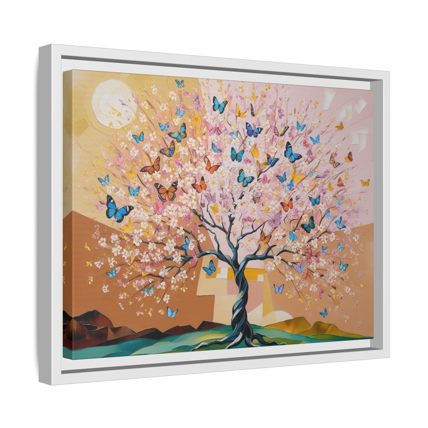 Colorful Butterfly Blossom Framed Canvas Art