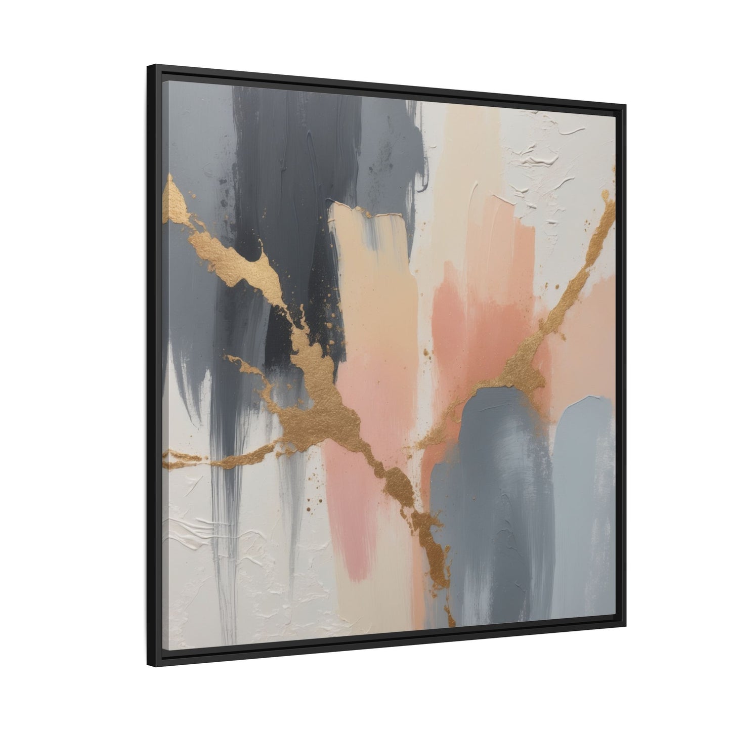 Elegant Abstract Framed Canvas Art with Gold Accents