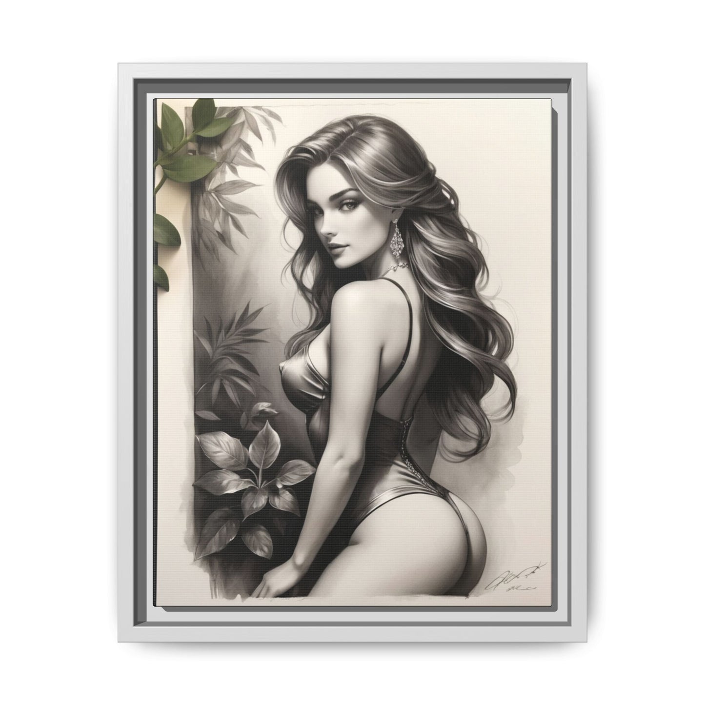Elegant Framed Art Print - Multi-Color Canvas Woman Portrait