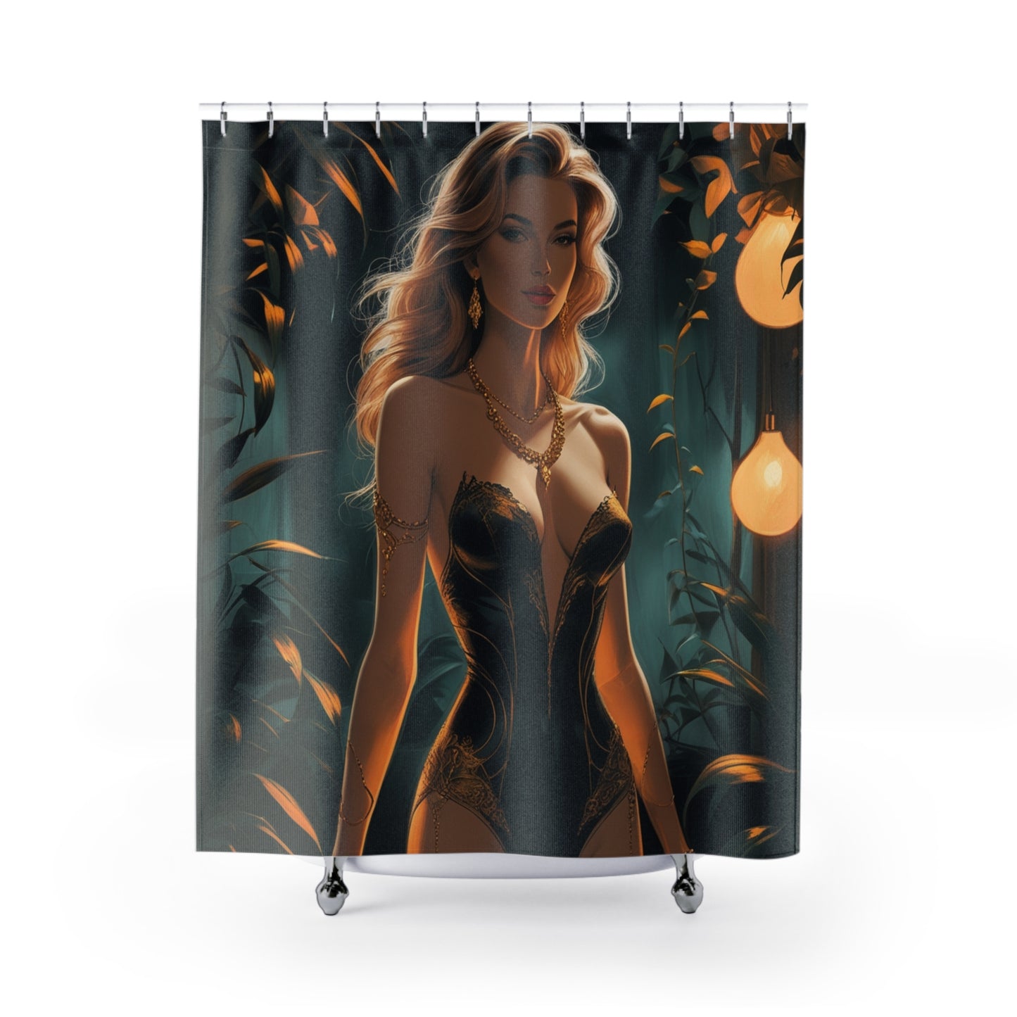 Elegant Glamour Shower Curtain – Chic Bathroom Decor with Enchanting Woman Design
