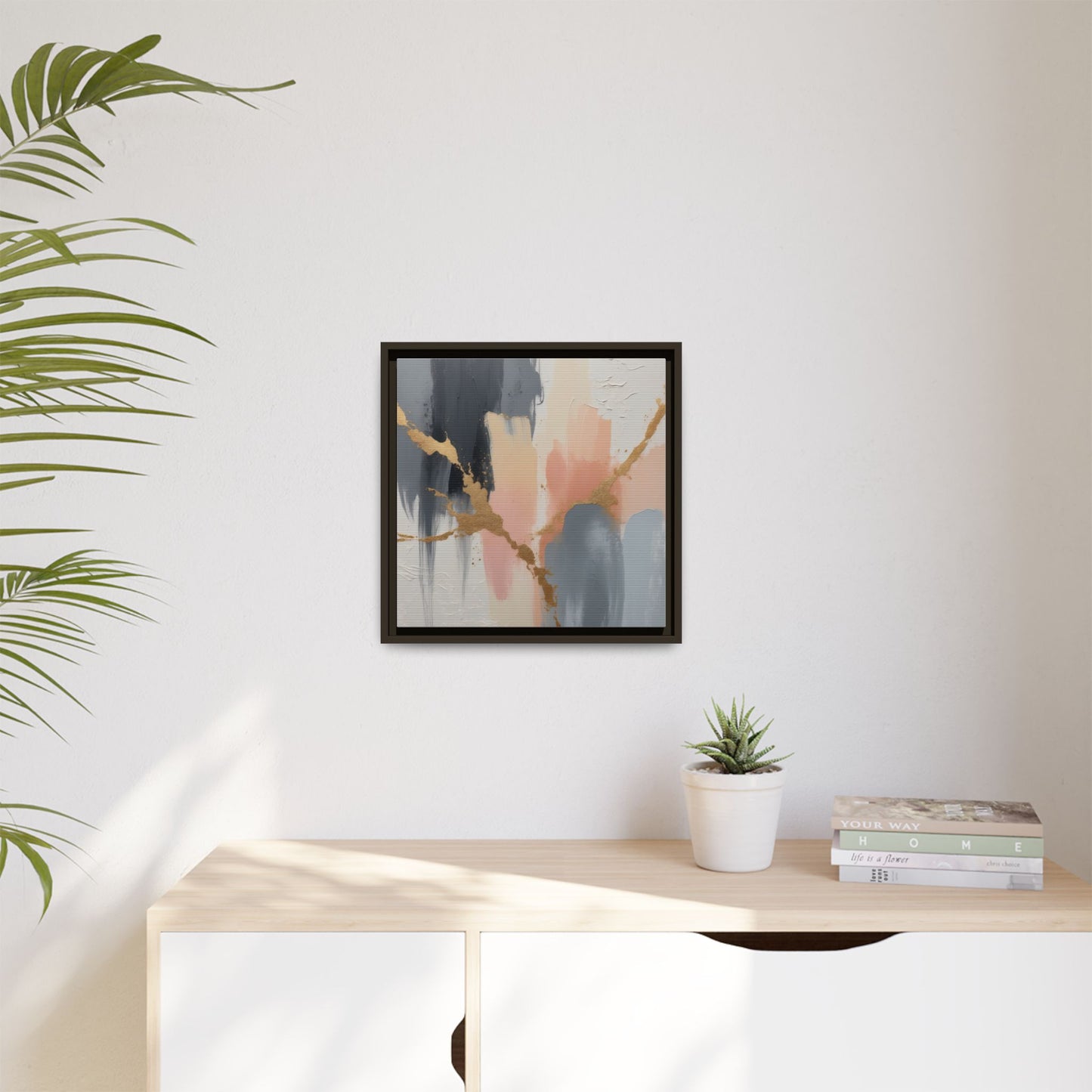 Elegant Abstract Framed Canvas Art with Gold Accents