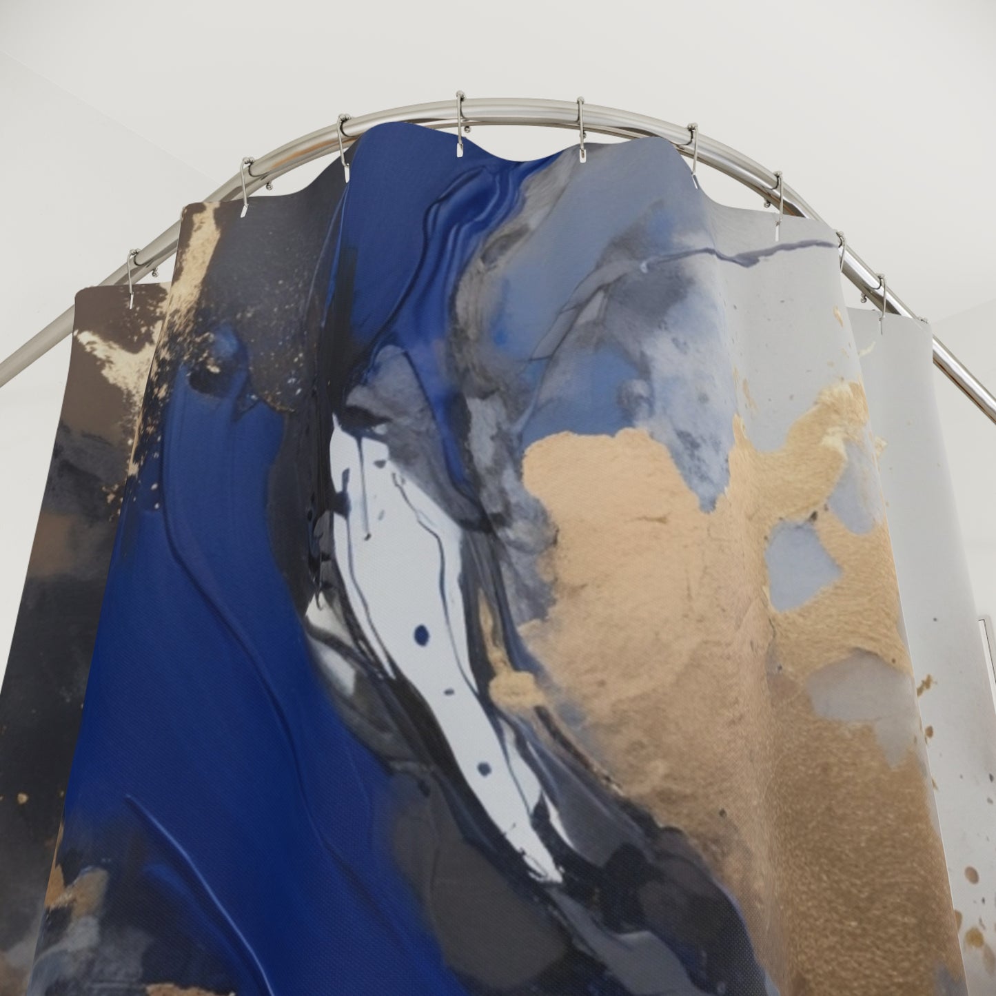 Elegant Abstract Shower Curtain - Navy and Gold Design for Modern Bathrooms