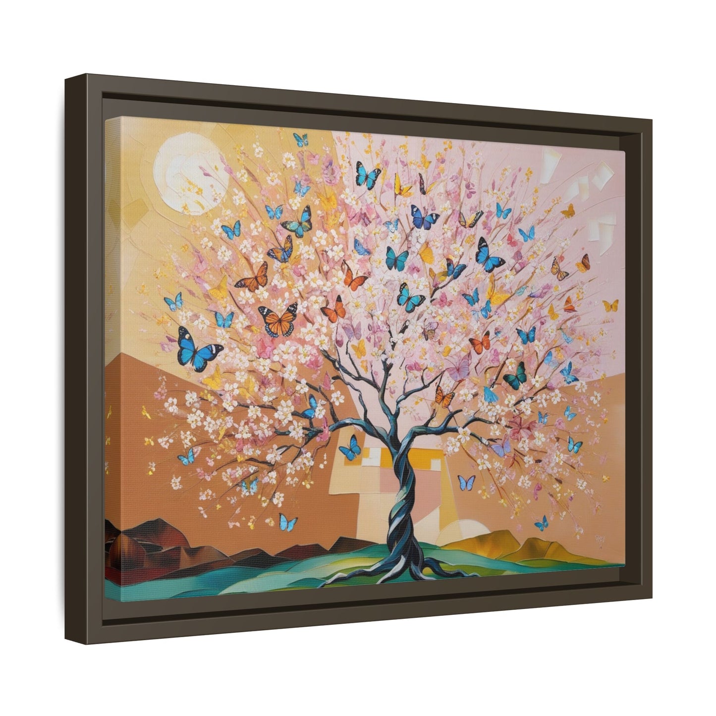 Colorful Butterfly Blossom Framed Canvas Art