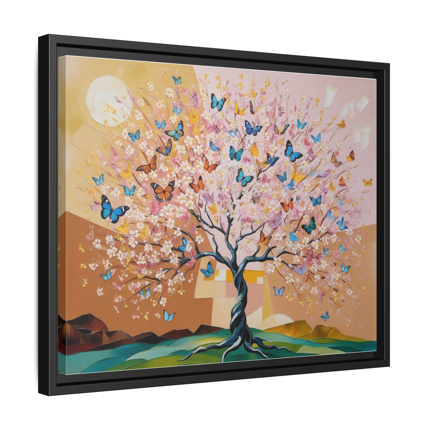 Colorful Butterfly Blossom Framed Canvas Art