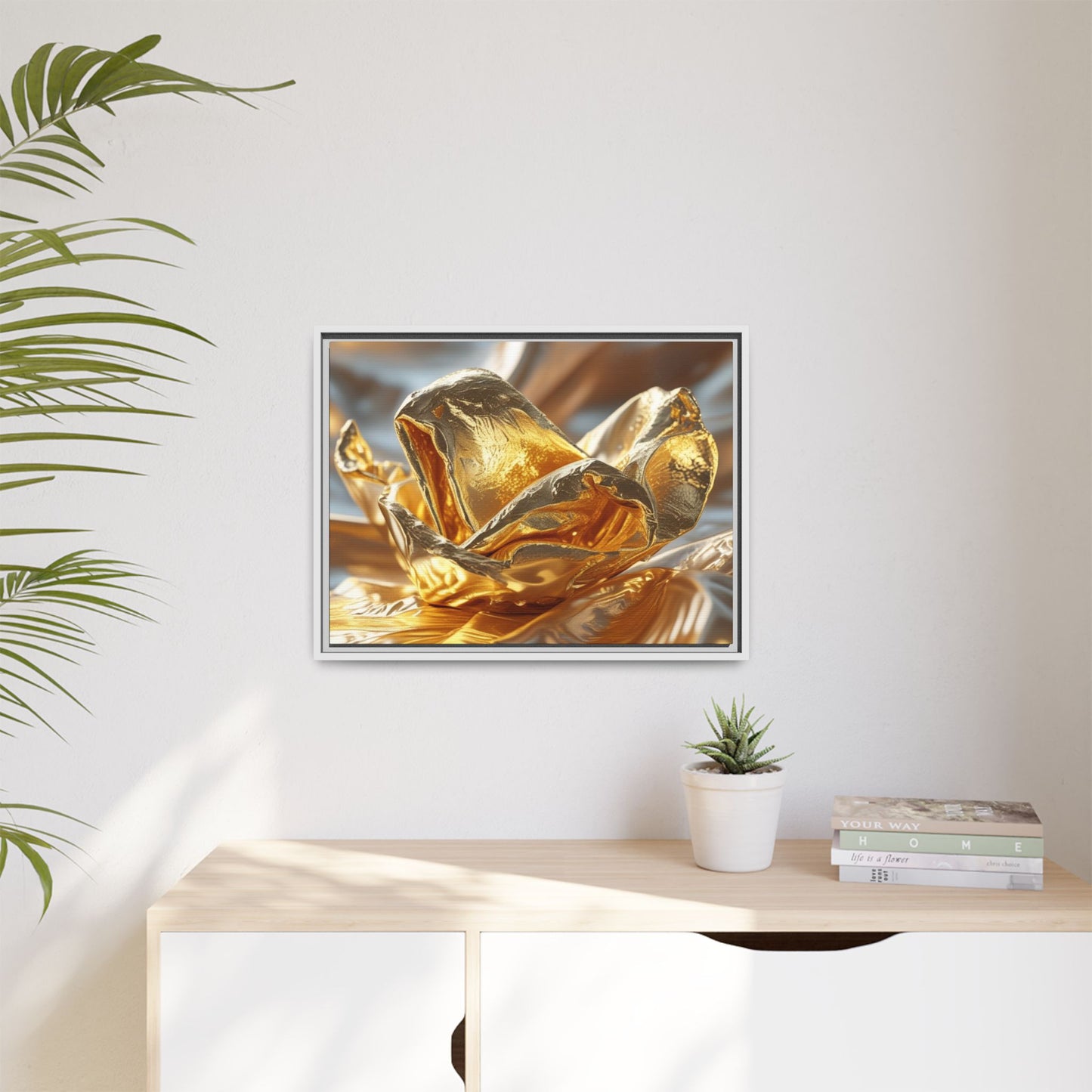 Gold Foil Rose Canvas Art - Elegant Home Decor