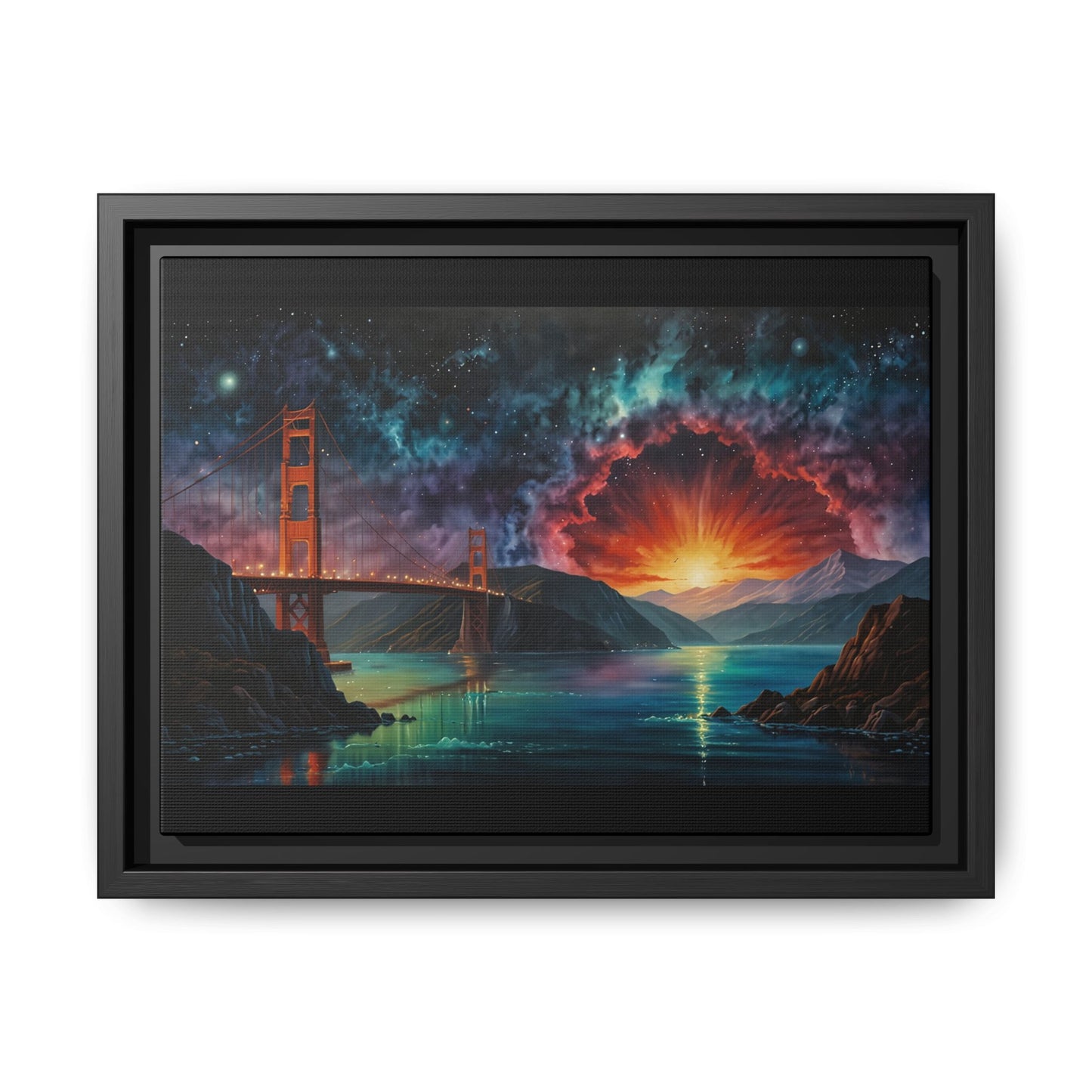 Golden Gate Sunset Framed Canvas Art - Multi-Color Wall Decor