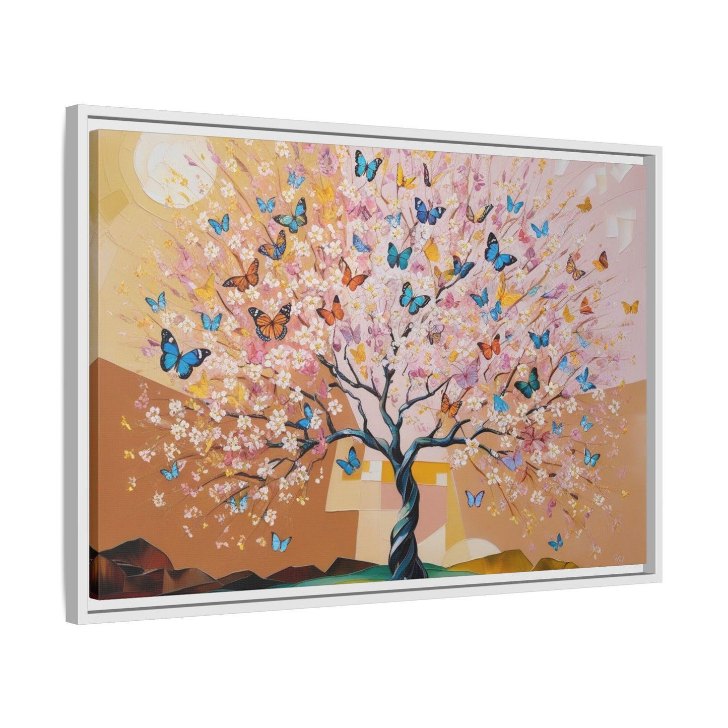 Colorful Butterfly Blossom Framed Canvas Art