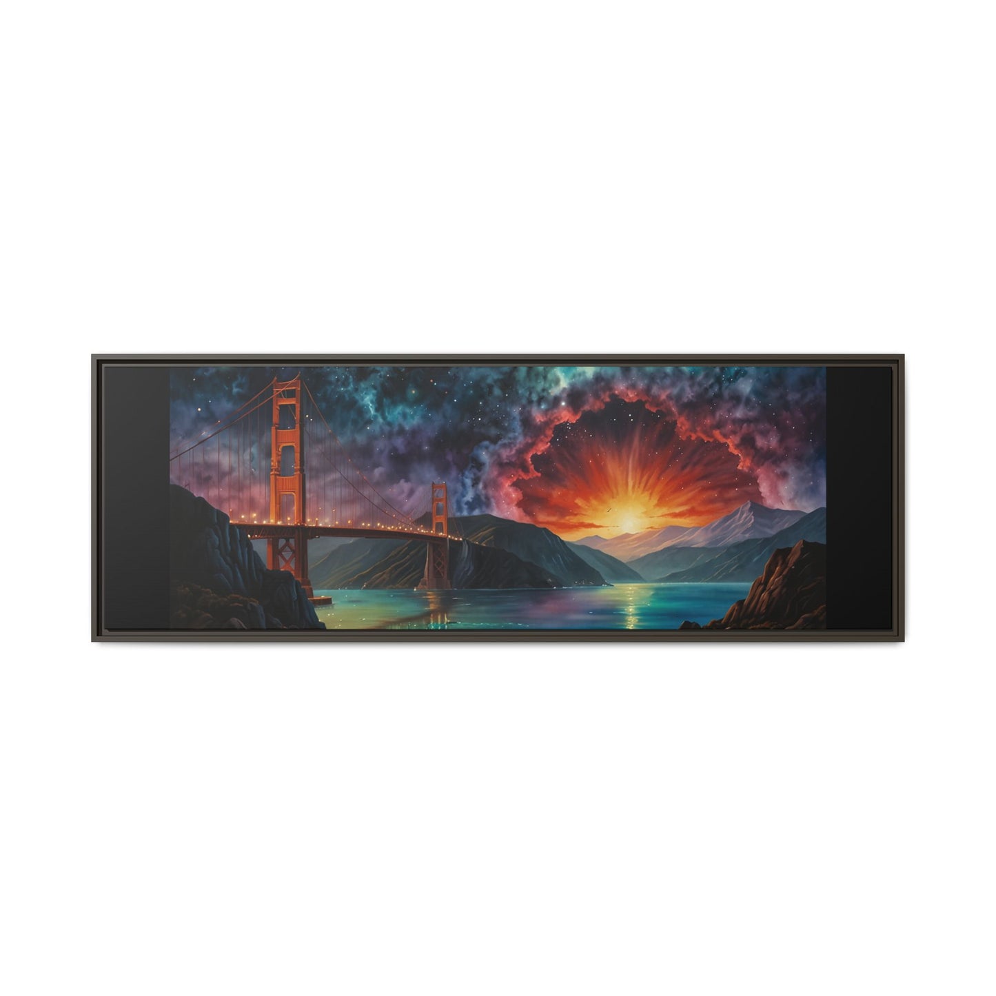 Golden Gate Sunset Framed Canvas Art - Multi-Color Wall Decor