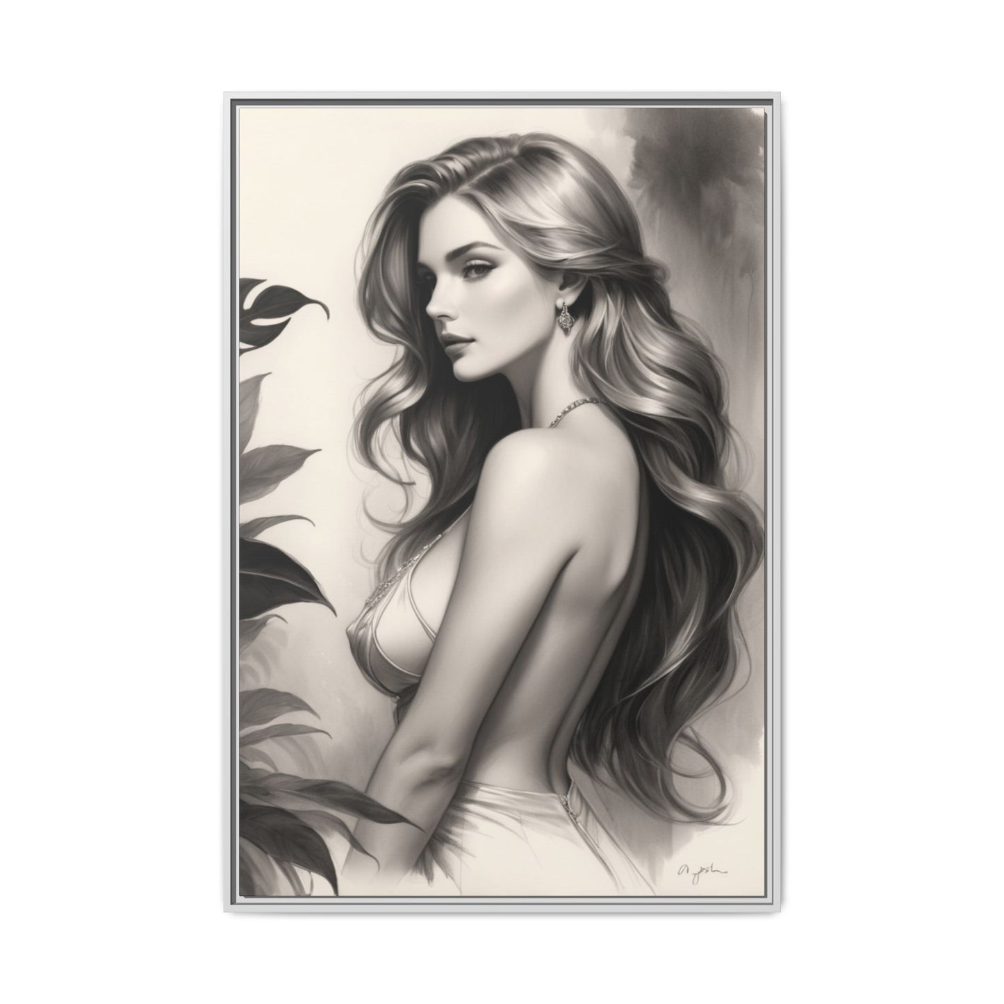 Elegant Matte Framed Art Print - Stylish Woman Portrait