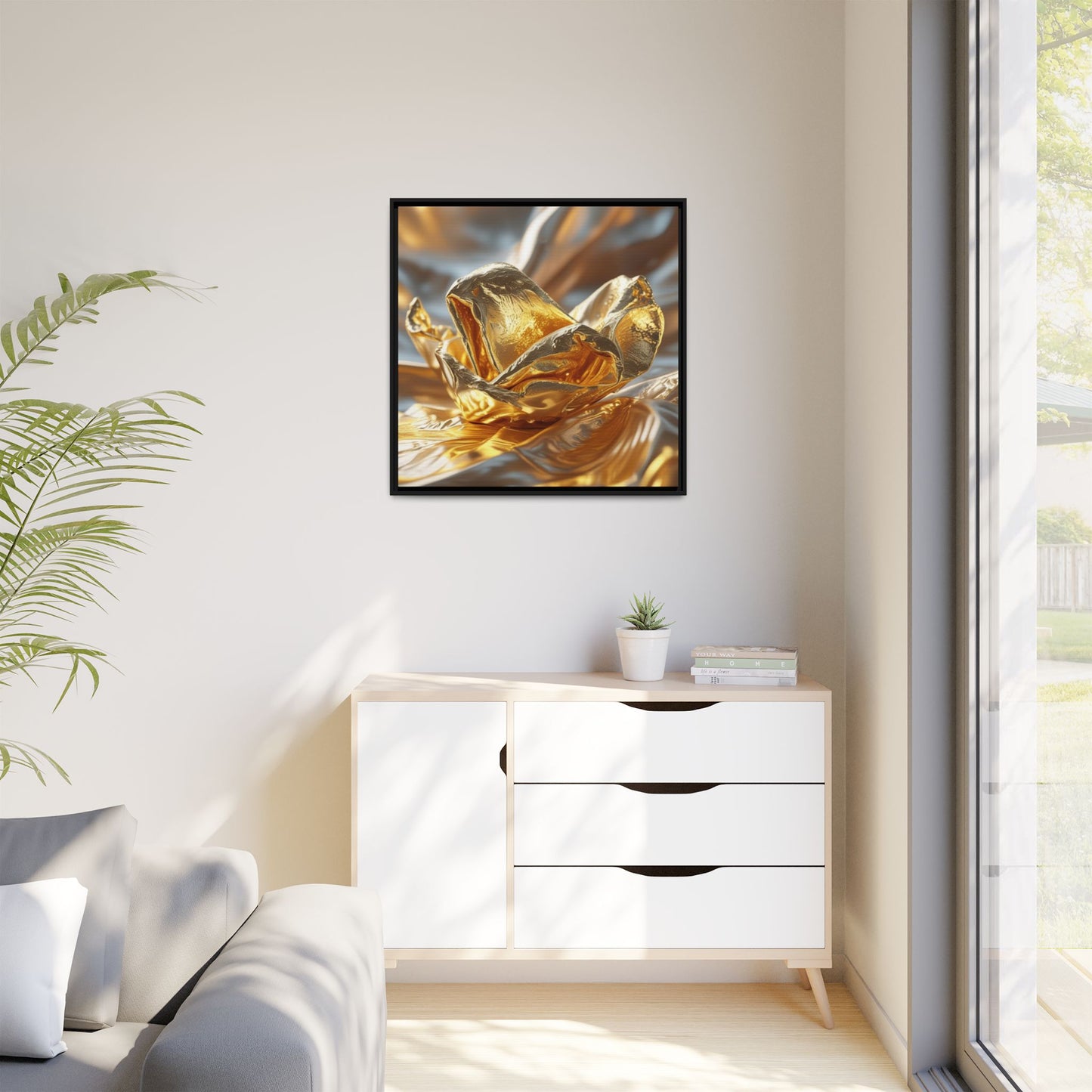 Gold Foil Rose Canvas Art - Elegant Home Decor