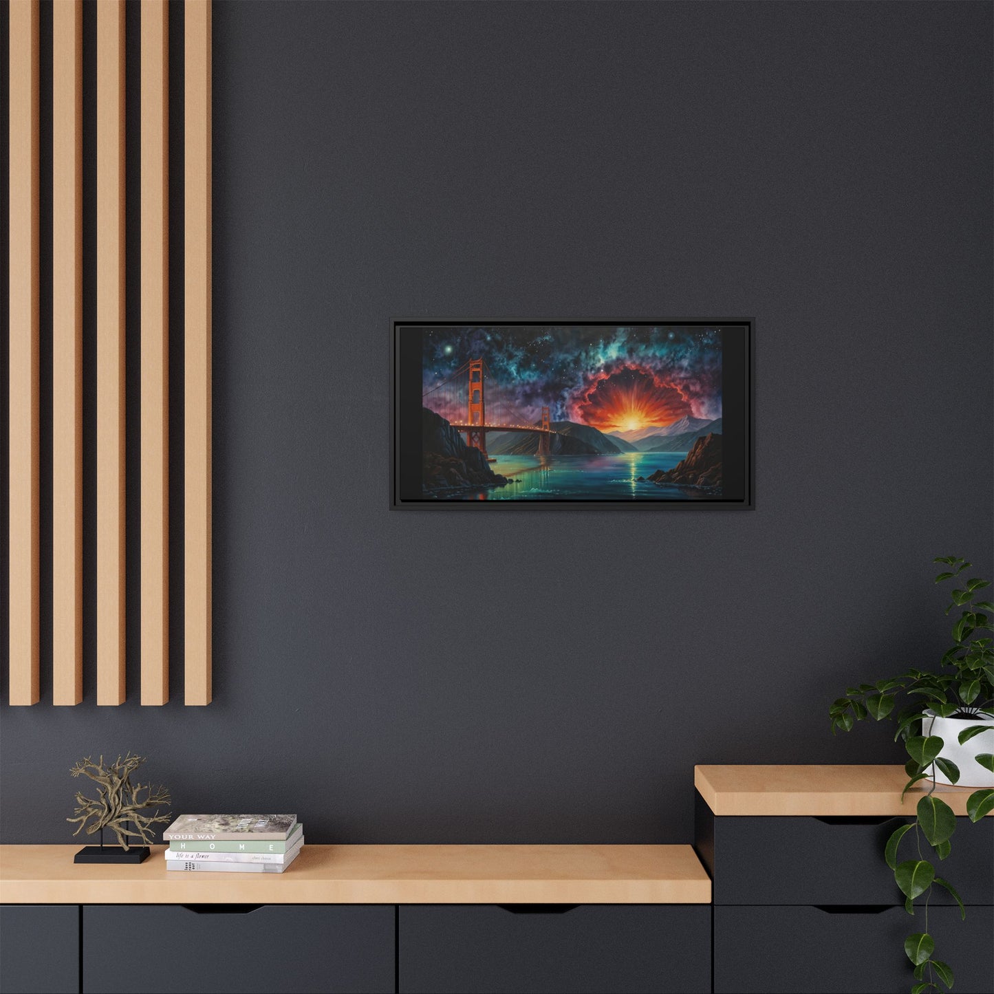 Golden Gate Sunset Framed Canvas Art - Multi-Color Wall Decor