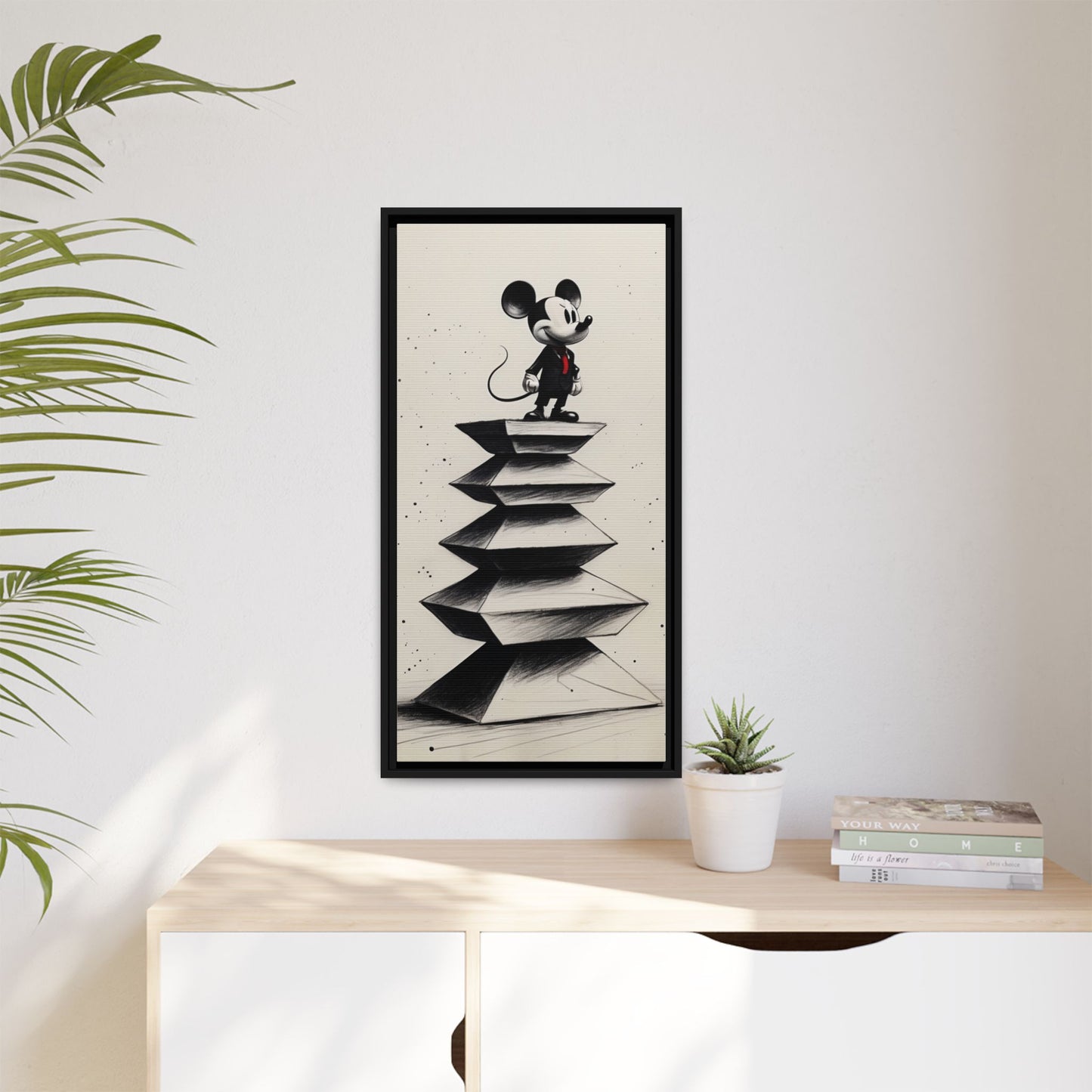 Framed Matte Canvas Art - Playful Retro Mickey Mouse Design