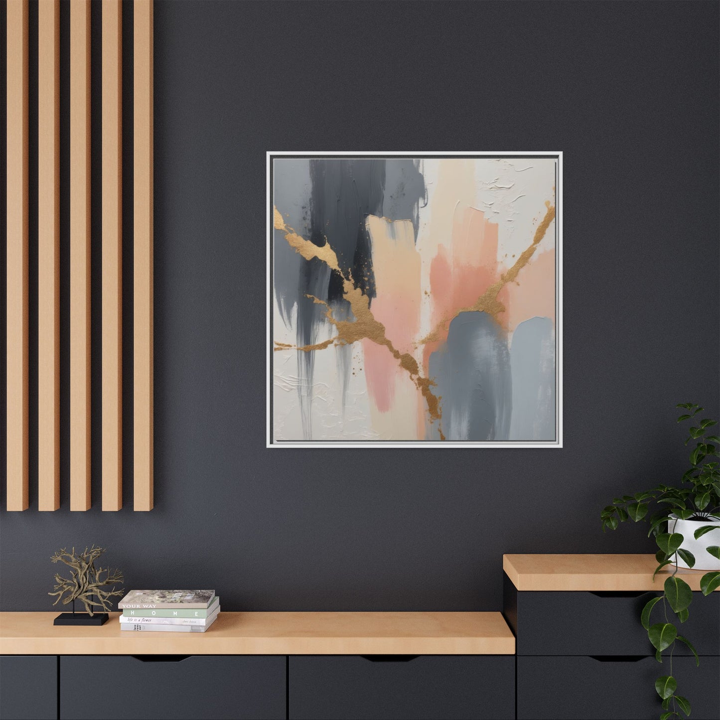 Elegant Abstract Framed Canvas Art with Gold Accents