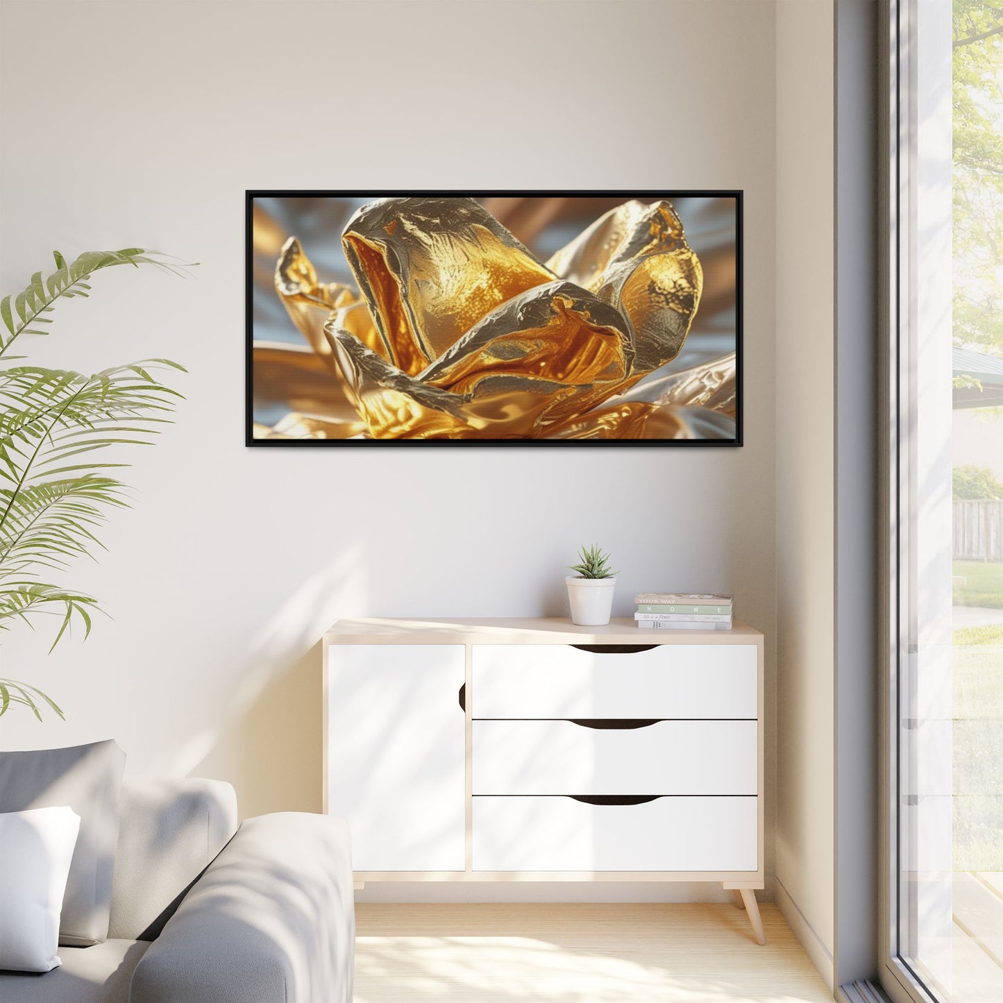 Gold Foil Rose Canvas Art - Elegant Home Decor