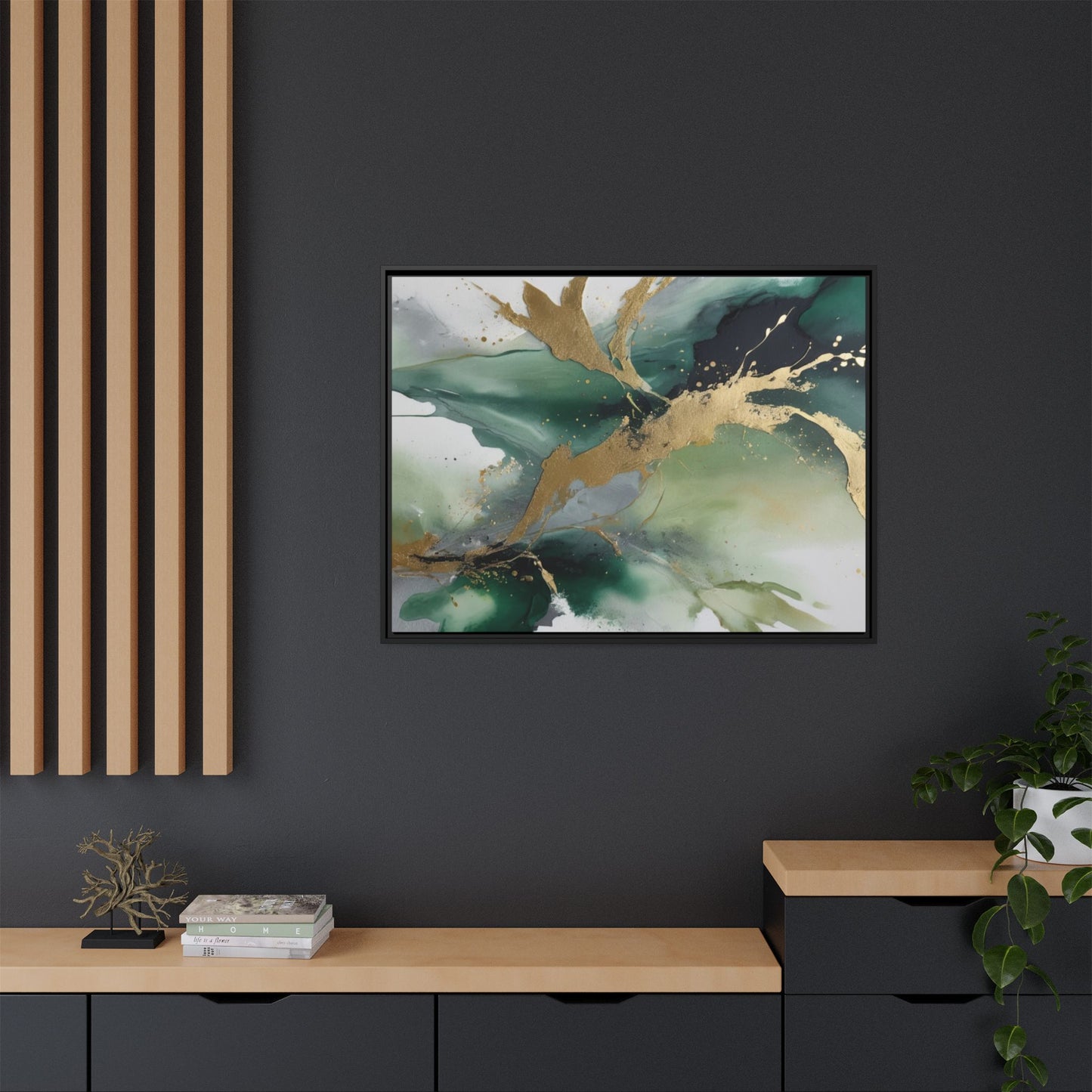 Elegant Abstract Framed Canvas Wall Art - Multi-Color Gold Accents