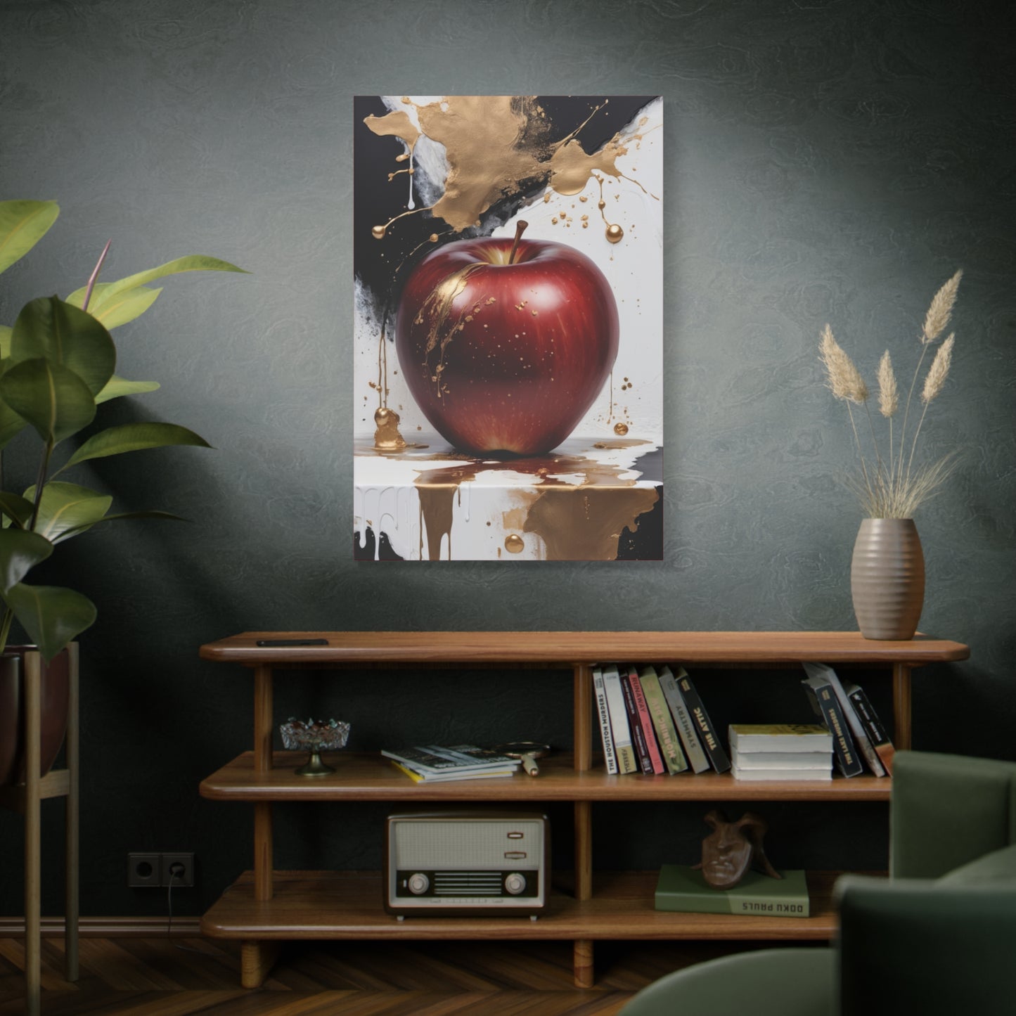 Gold Splashed Red Apple Canvas Art - 1.25" Stretched Wall Decor