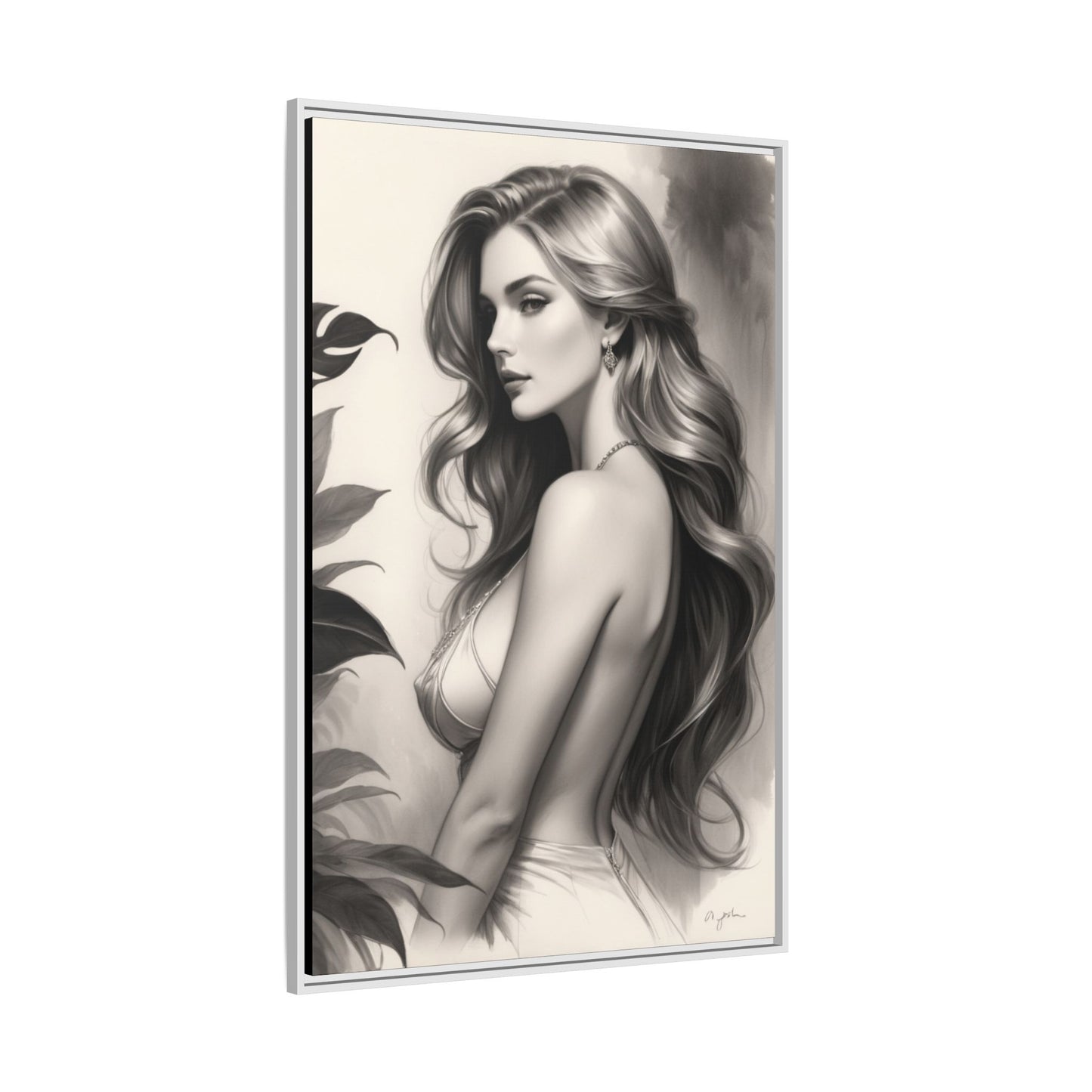 Elegant Matte Framed Art Print - Stylish Woman Portrait