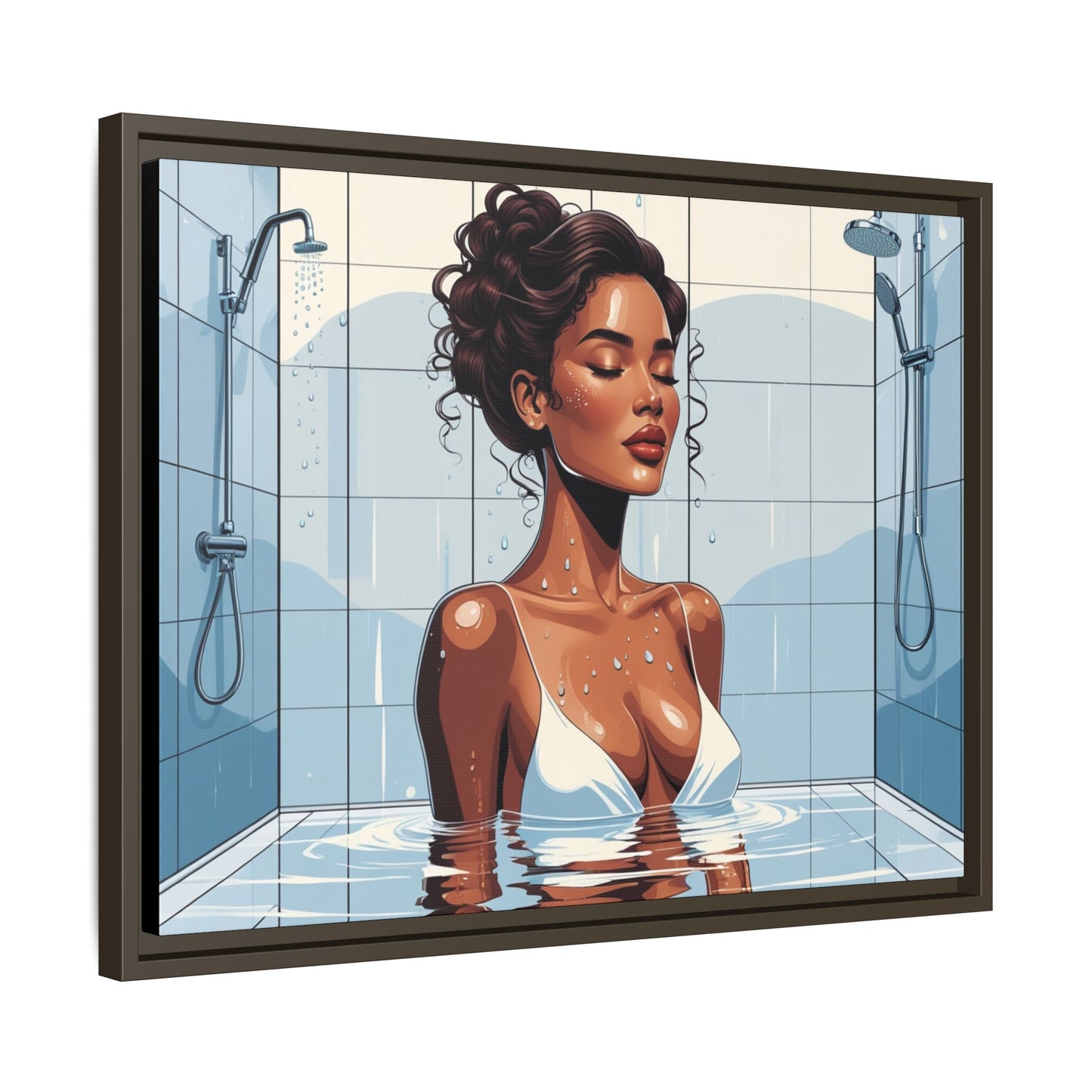 Serene Bathing Woman Canvas Art - Framed Multi-Color Wall Decor