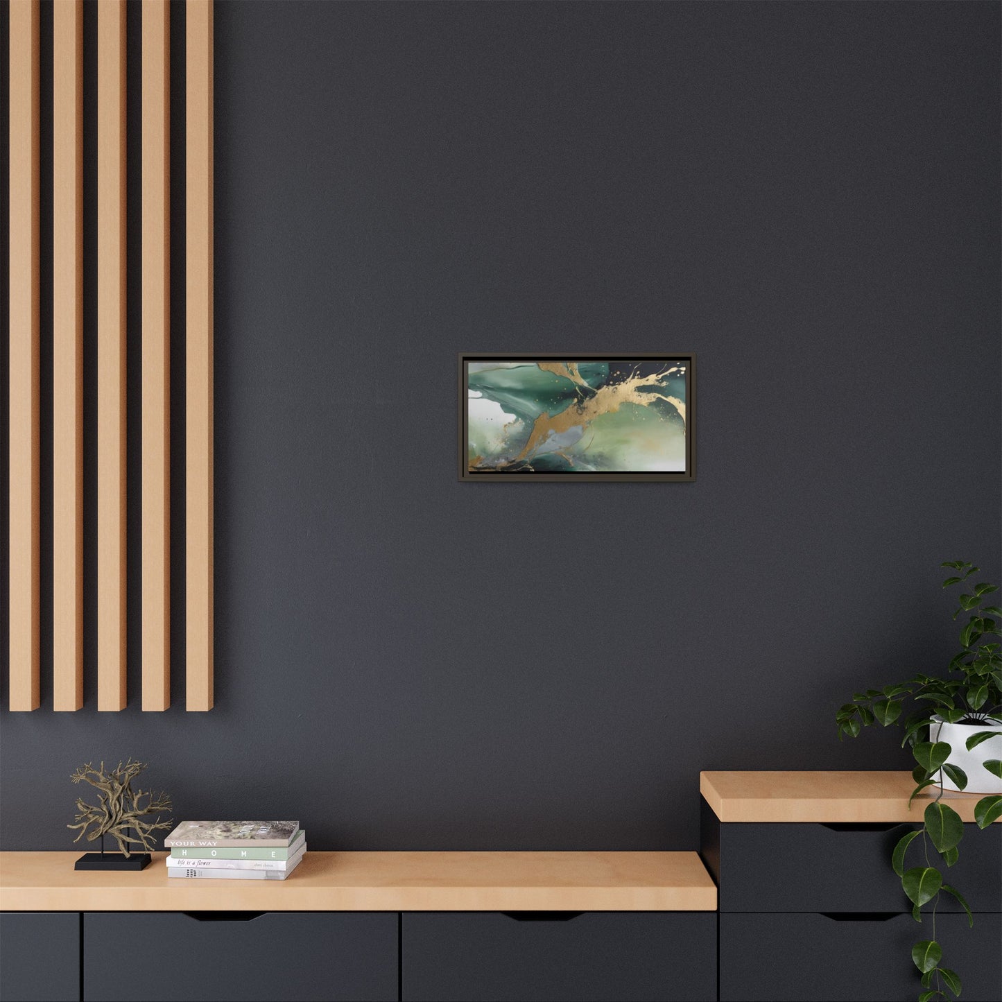 Elegant Abstract Framed Canvas Wall Art - Multi-Color Gold Accents