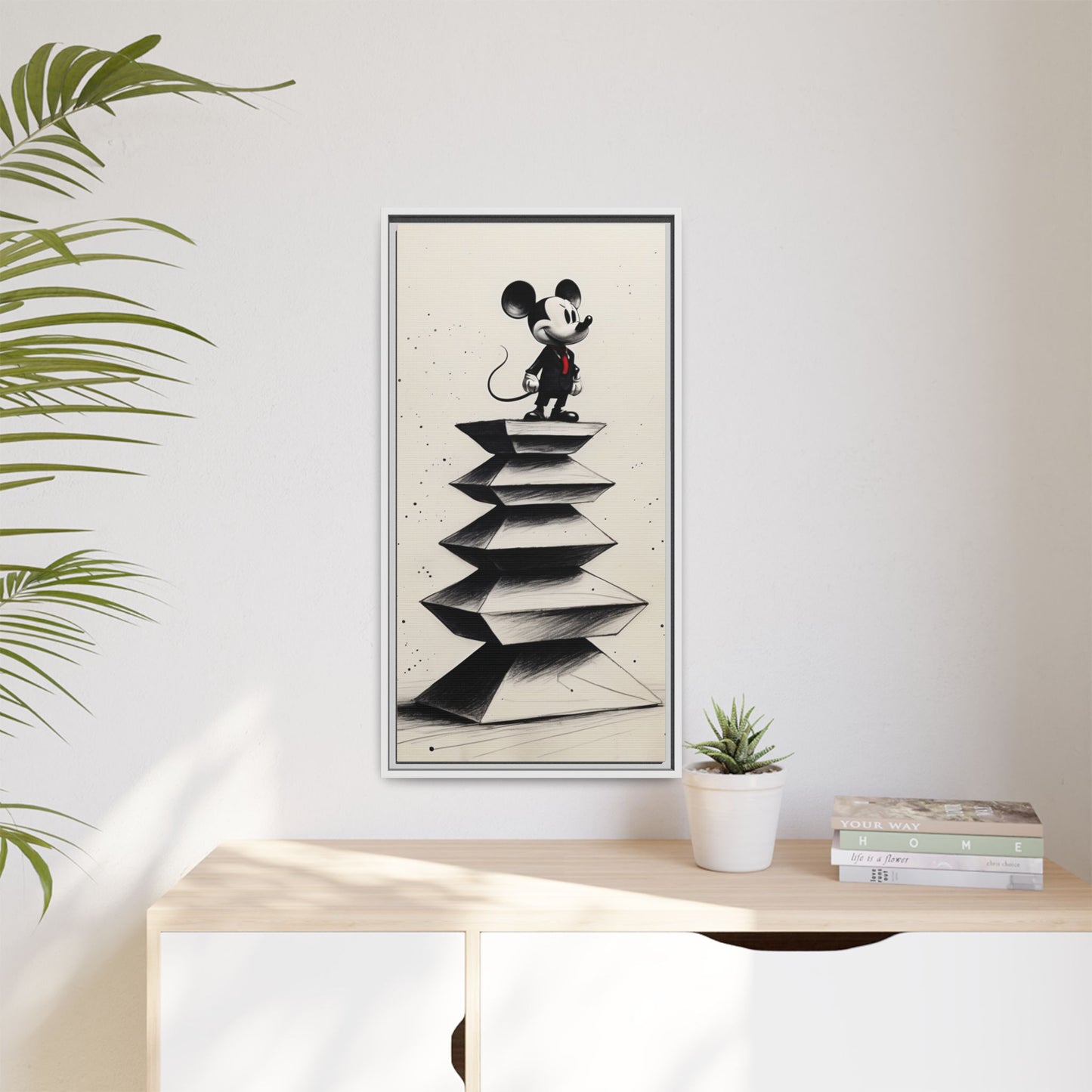 Framed Matte Canvas Art - Playful Retro Mickey Mouse Design