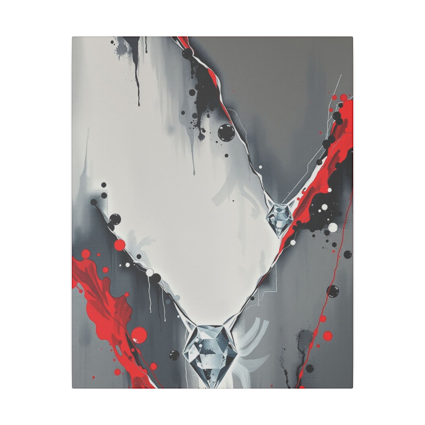 Modern Abstract Wall Art Canvas - Grey and Red Splatter Design