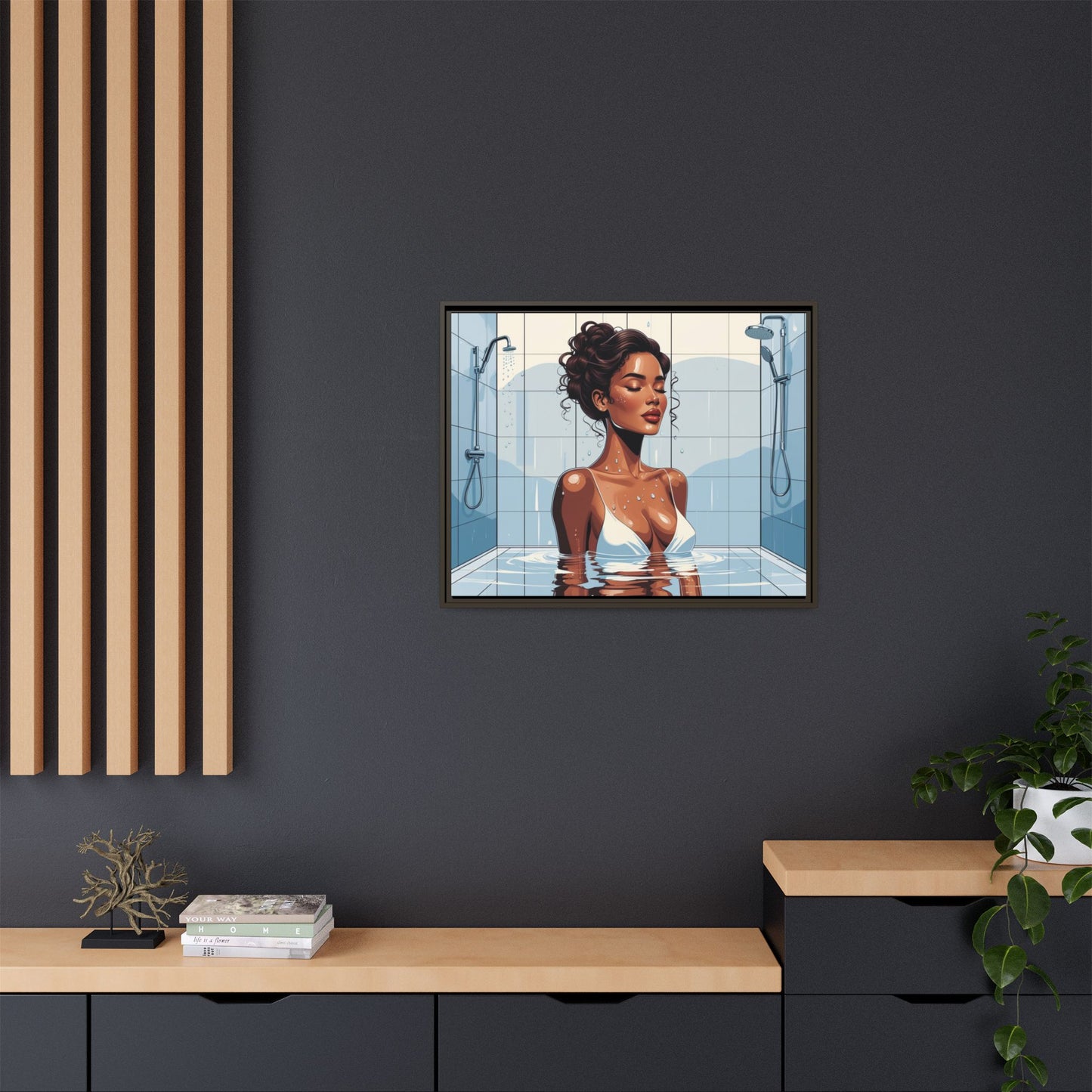 Serene Bathing Woman Canvas Art - Framed Multi-Color Wall Decor