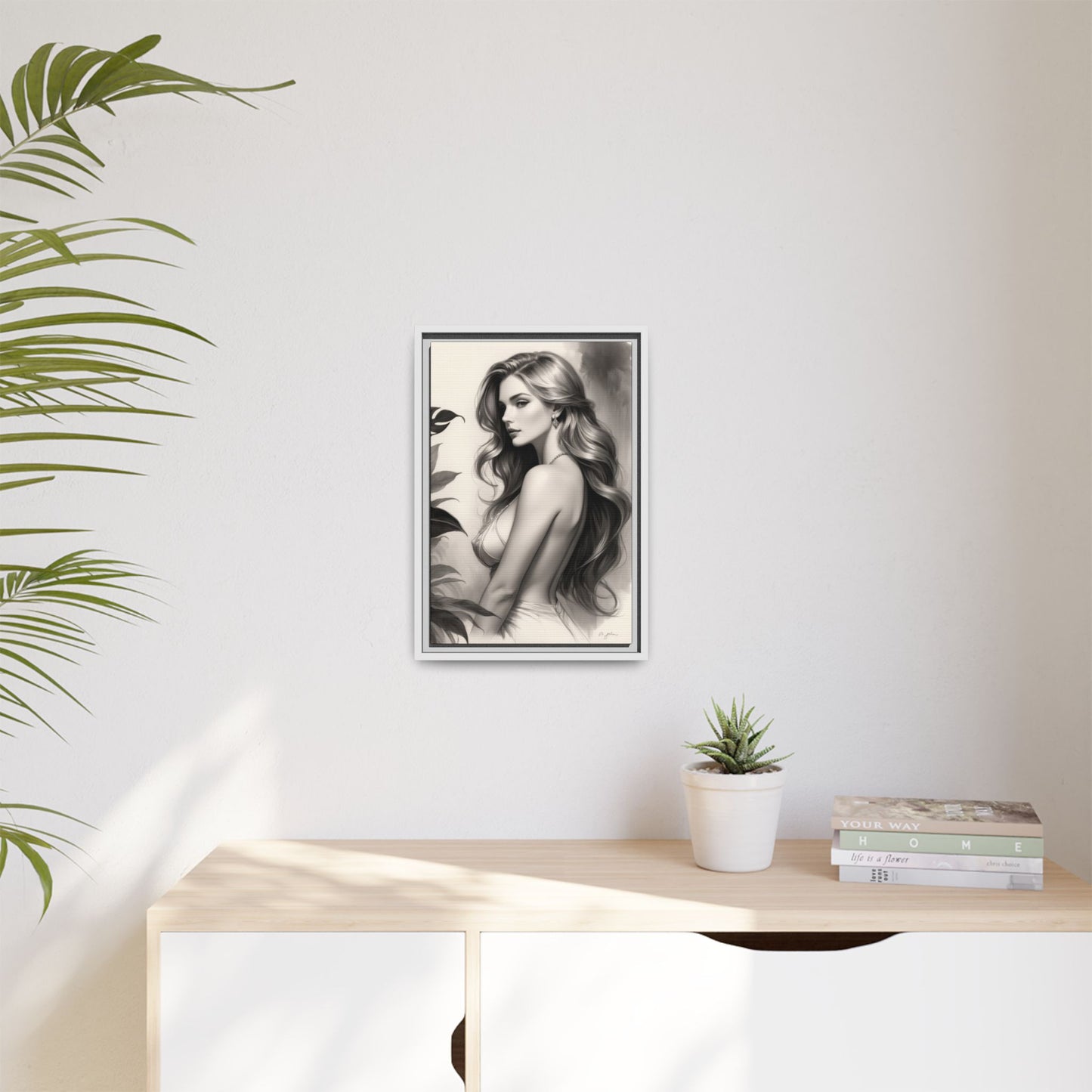 Elegant Matte Framed Art Print - Stylish Woman Portrait