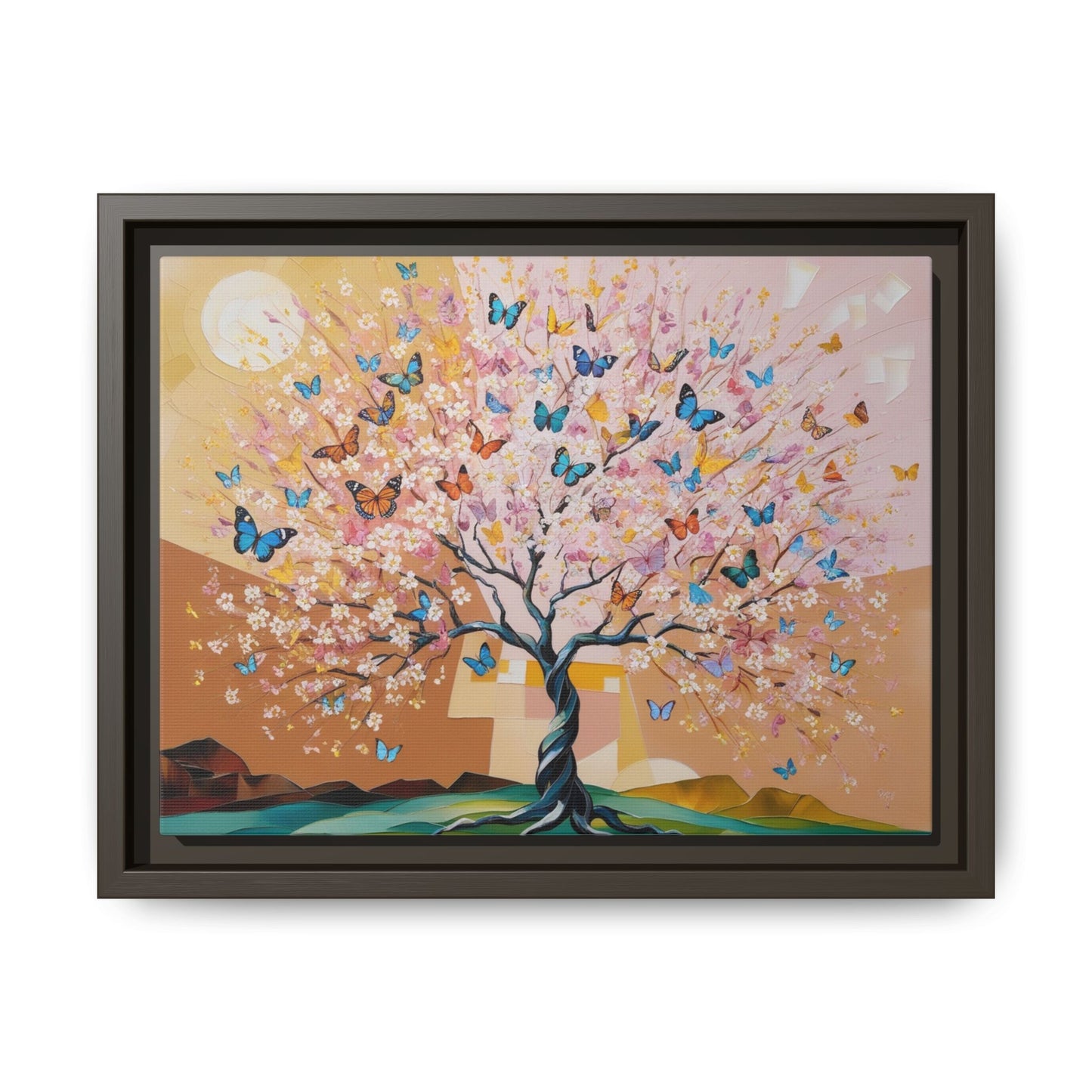 Colorful Butterfly Blossom Framed Canvas Art
